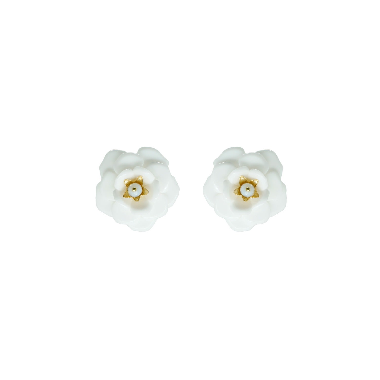 Gissa Bicalho Women's Handmade Acrylic Earring Open Rose - White
