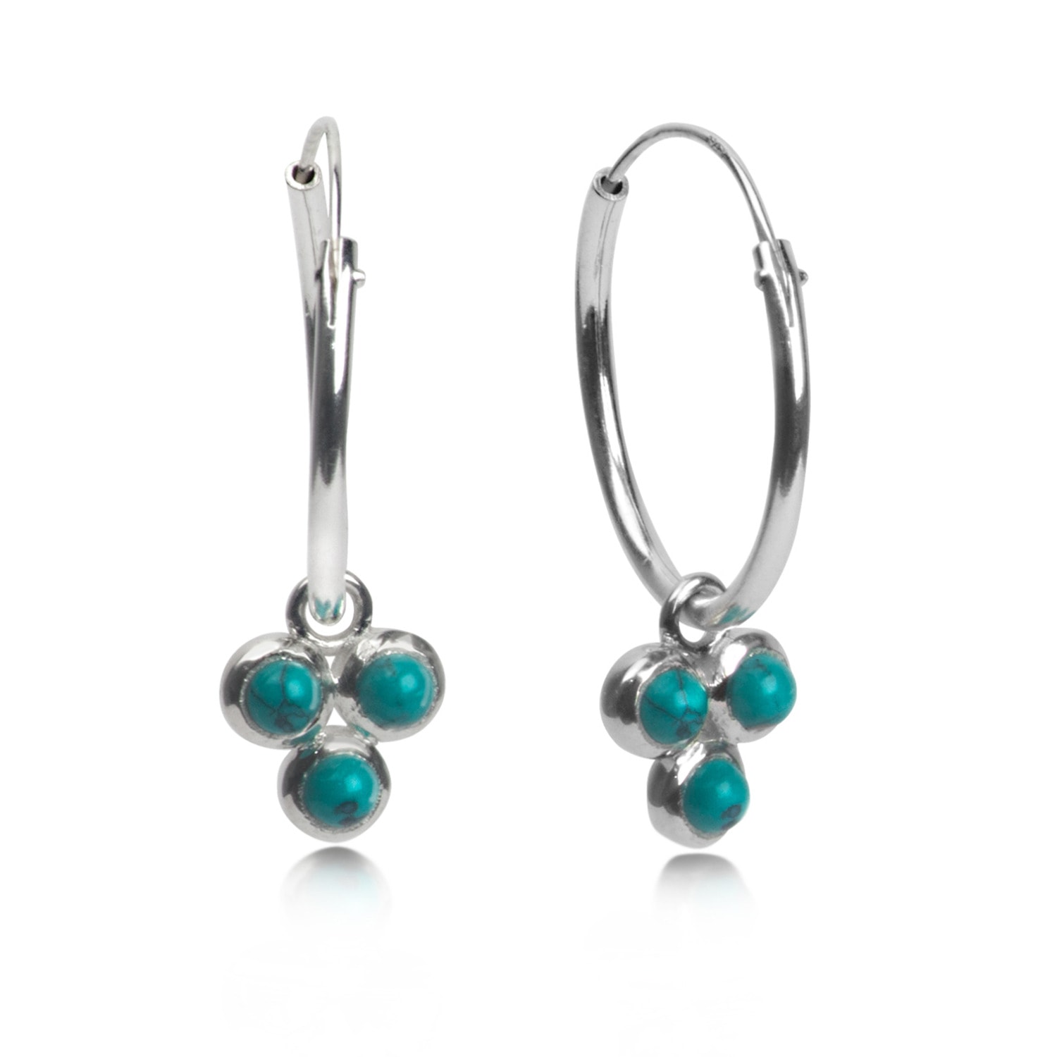 Women’s Silver / Blue Hoop Earrings With Turquoise Trilogy Charm In Sterling Silver The Jewellery Store London