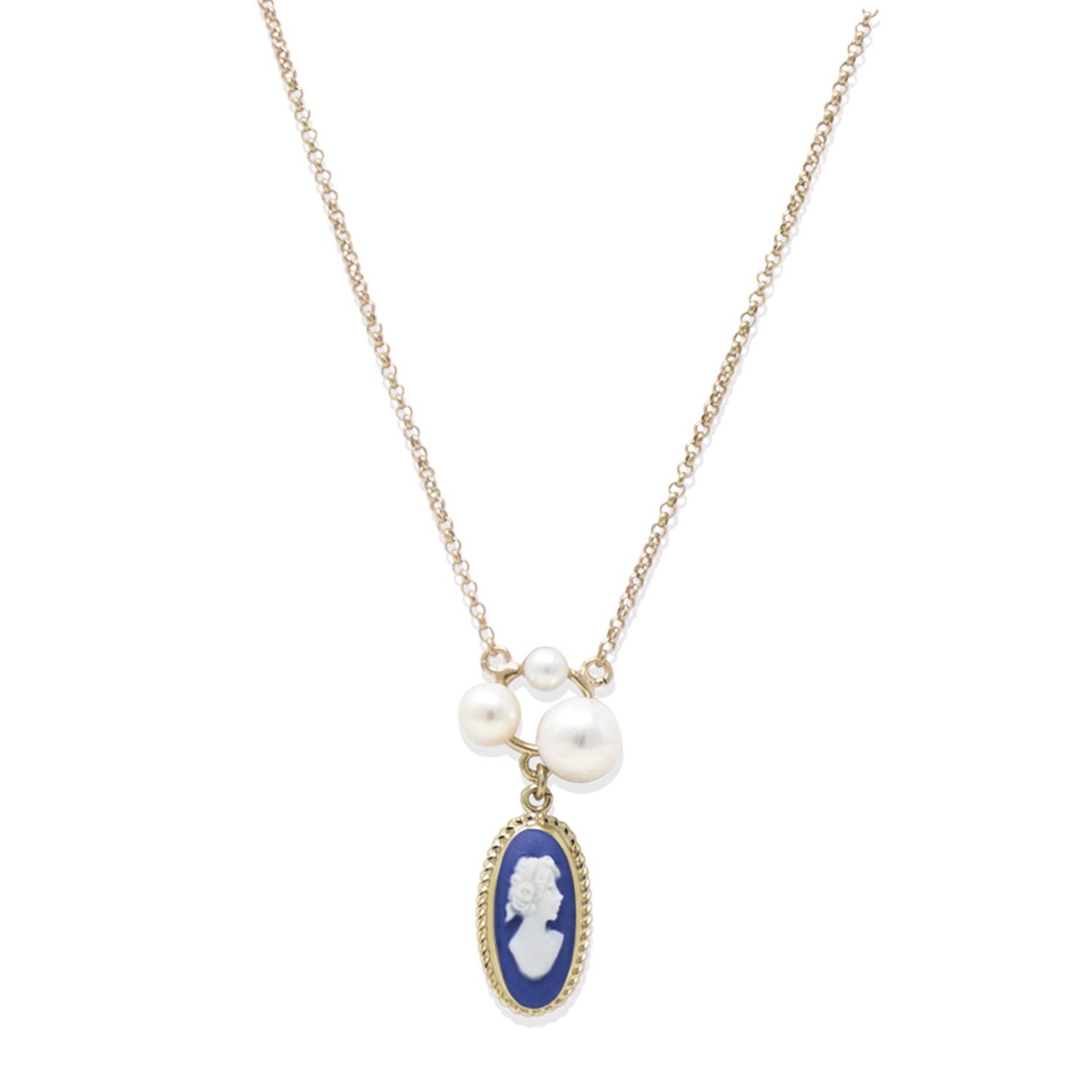 Vintouch Italy Women's Gold / Blue Lilith Gold-plated Blue Cameo And Pearl Necklace In Multi