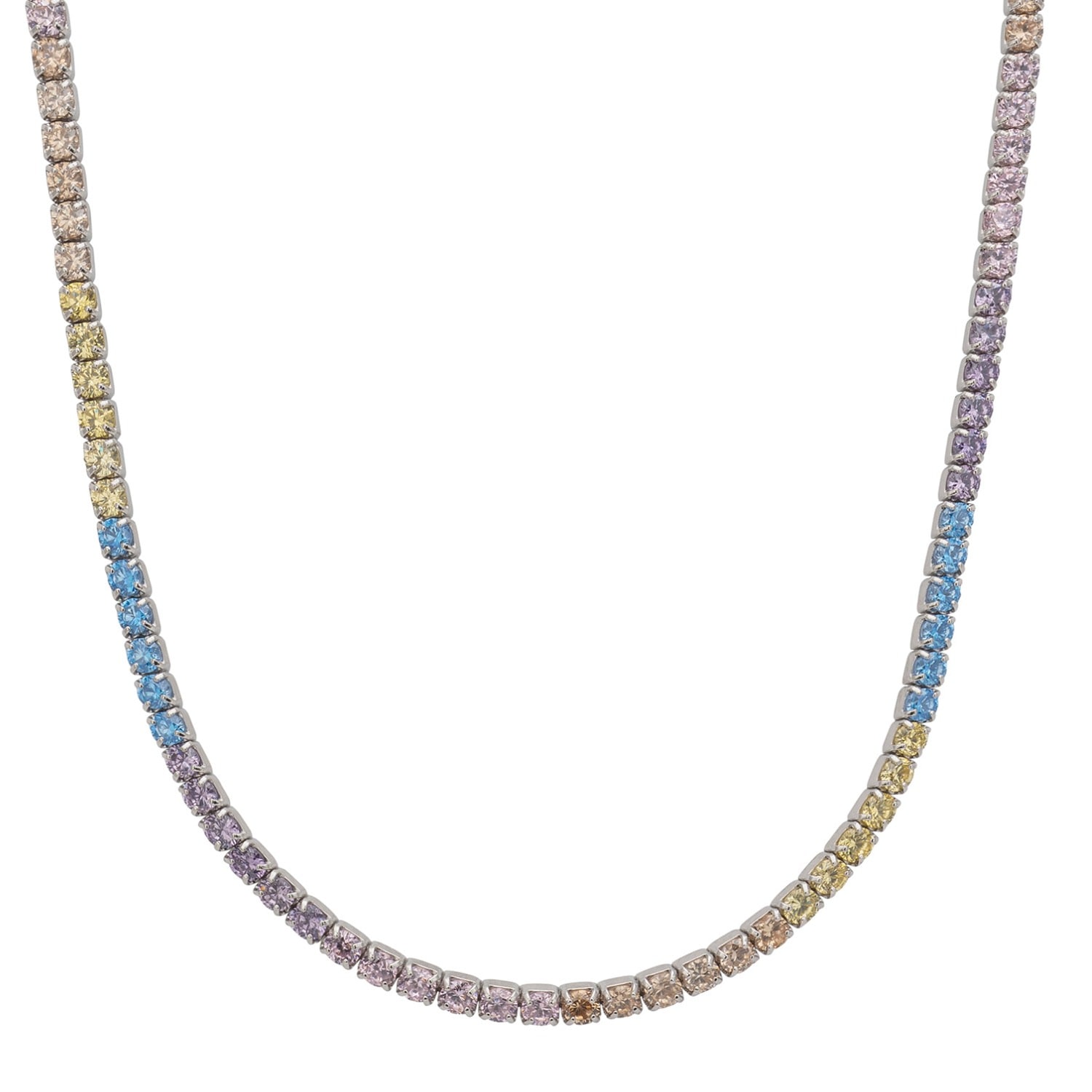 Women's Tennis Necklace Pastel Rainbow Cz Silver | Latelita