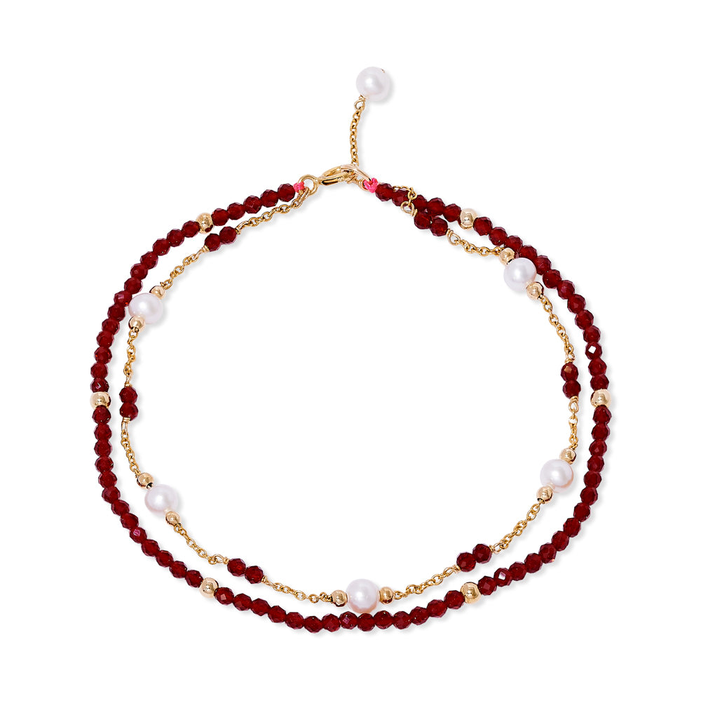 Women’s White / Red Clara Fine Double Chain Bracelet With Cultured Freshwater Pearls & Red Spinel Pearls of the Orient Online