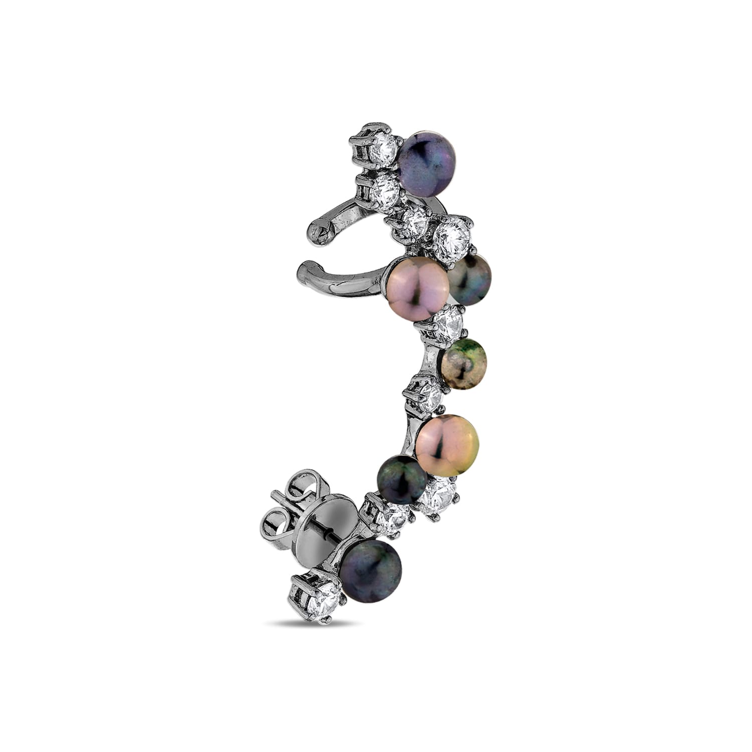 Sally Skoufis Women's Black / White Eclipse Ear Crawler With Natural Black Pearl & Man Made Cz Diamond Stimulant I In Multi