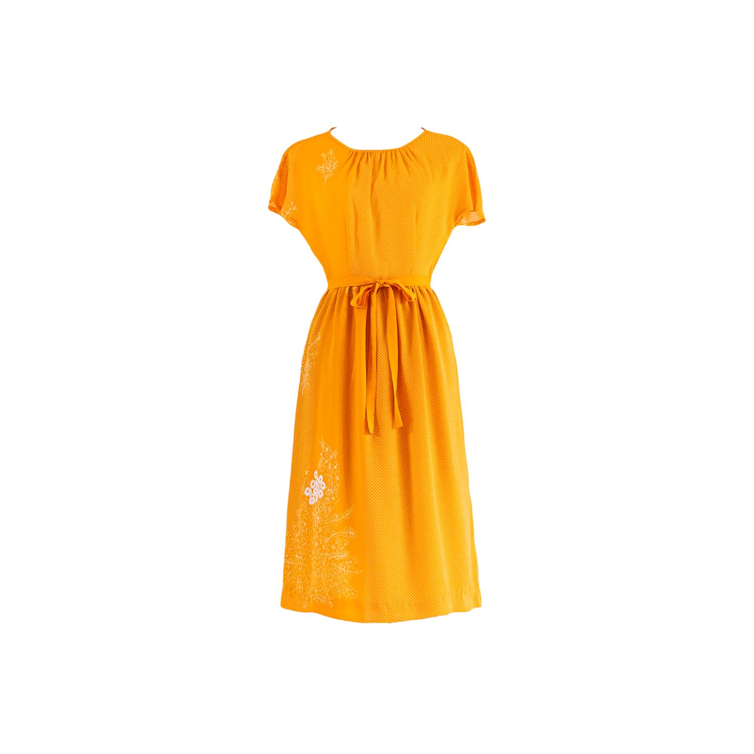 Women’s Yellow / Orange Vintage Orange Chiffon Round Neck Floral Print Midi Dress Xxs Sugar Cream Vintage