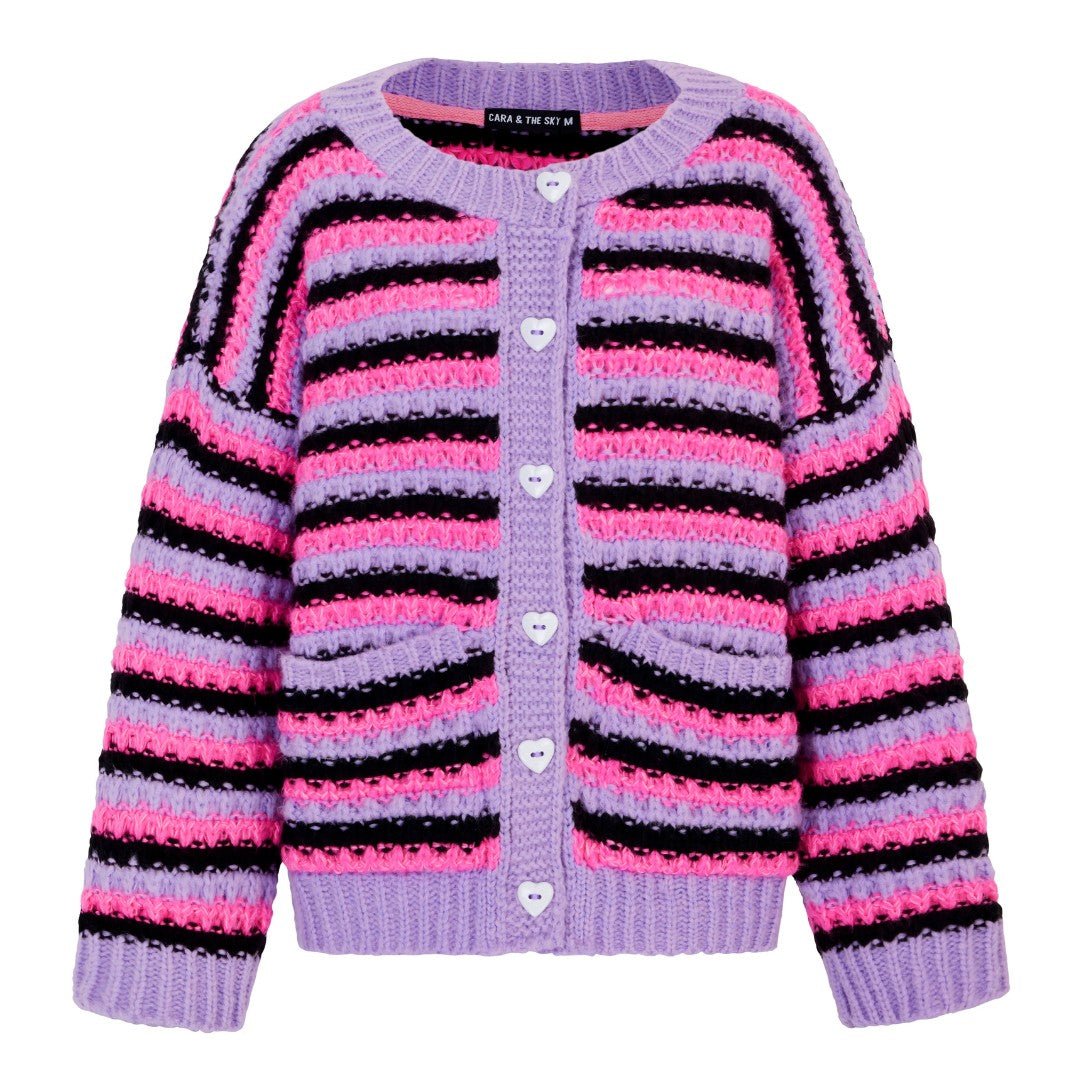 Cara & The Sky Women's Pink / Purple Bernice Stripe Cross Stitch Cardigan - Lilac In Multi