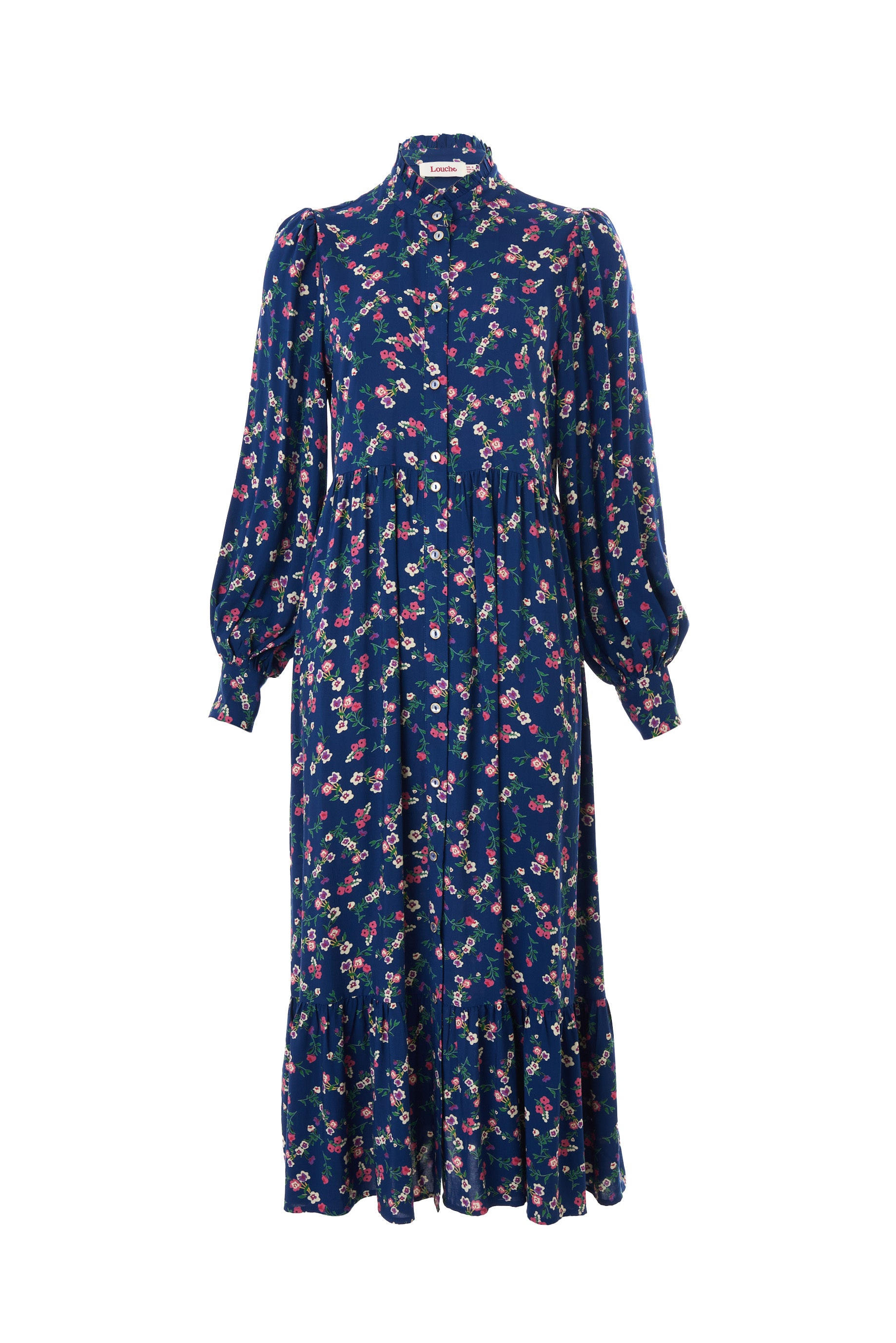 Louche Women's Blue Bricia Naïve Posy Print Tiered Midi Dress - Navy In Blue