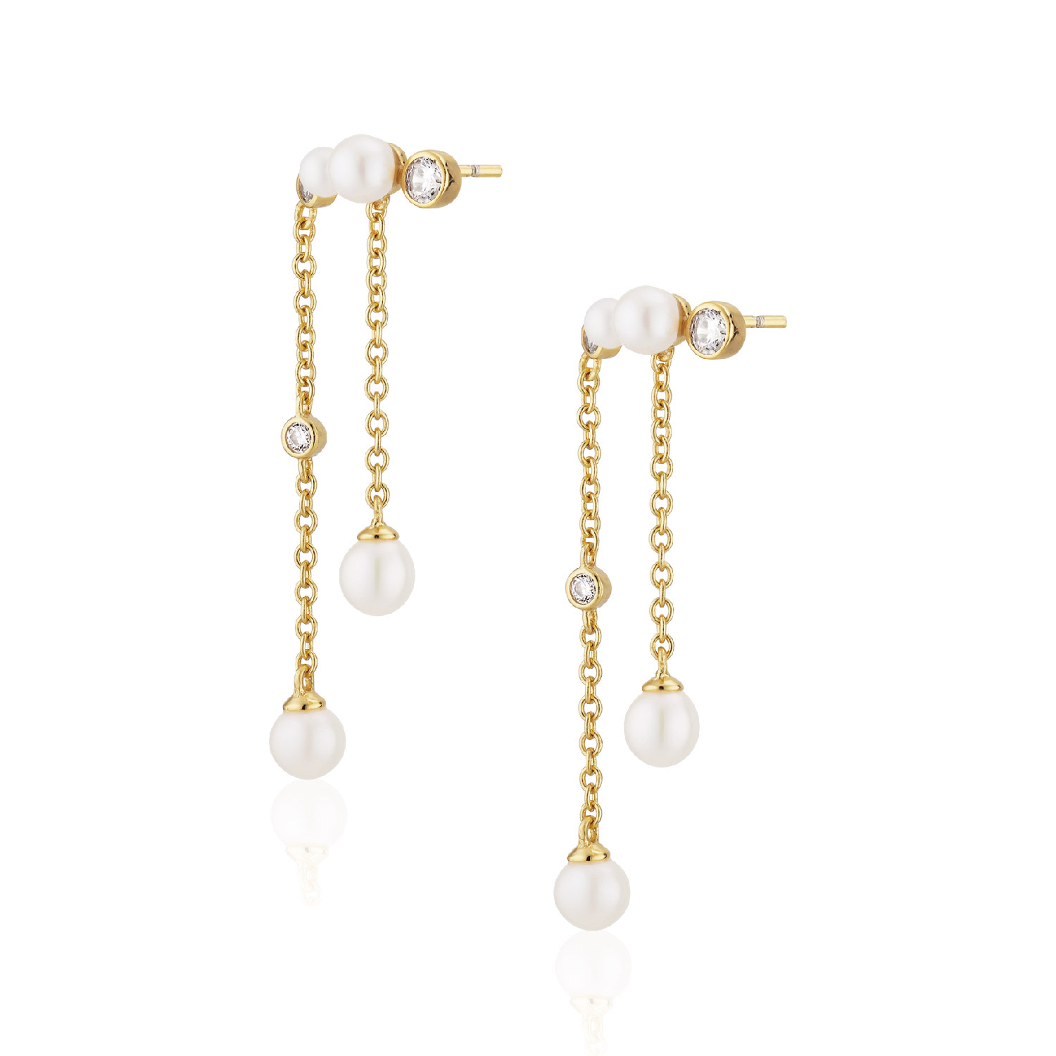 Alura Copenhagen Jewellery Women's Gold / White Eclipse Dangle & Drop Earstuds With Freshwater Pearls & Zirconia