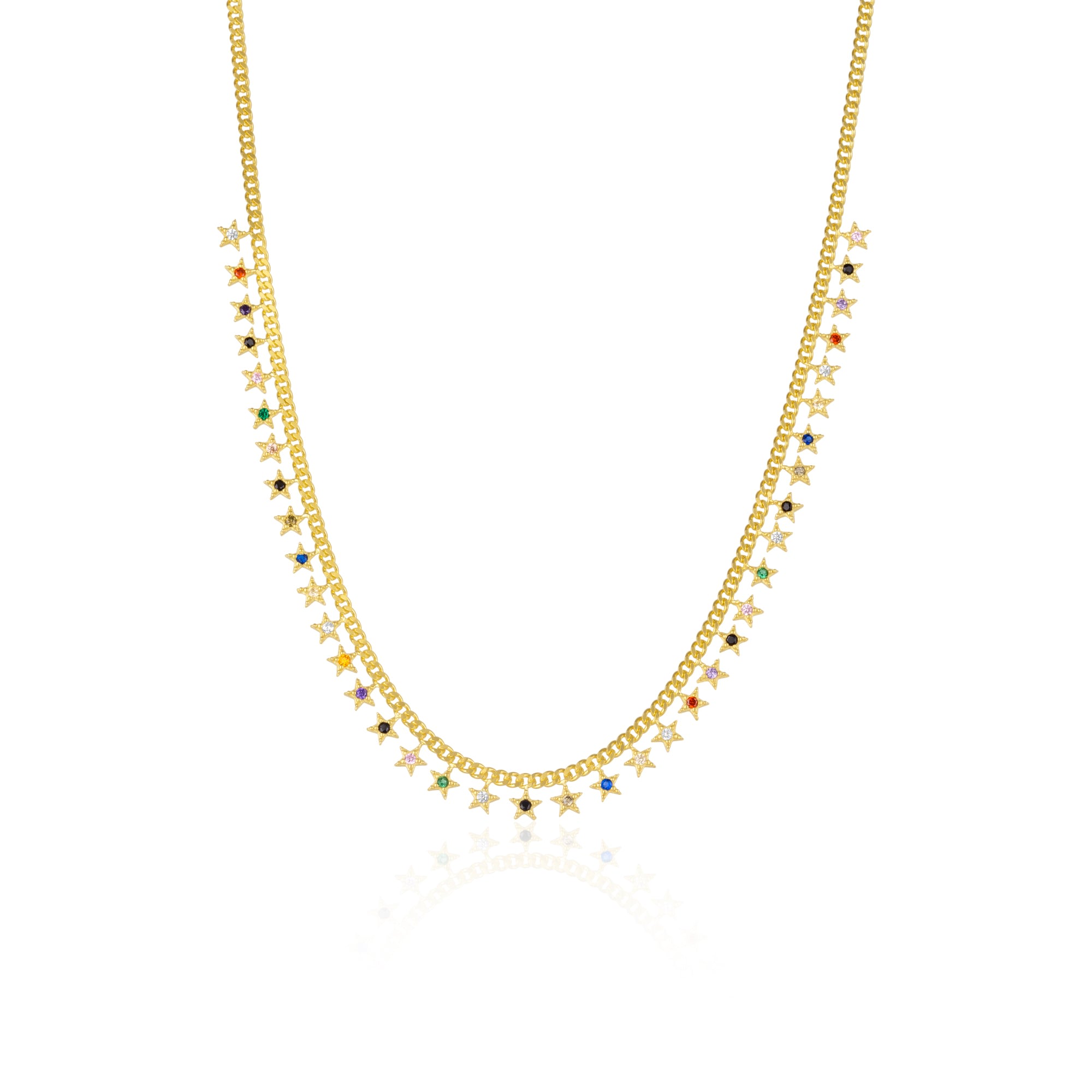 Women’s Rainbow Multiple Star Sterling Silver Station Necklace - High Quality Gold Vermeil Spero London