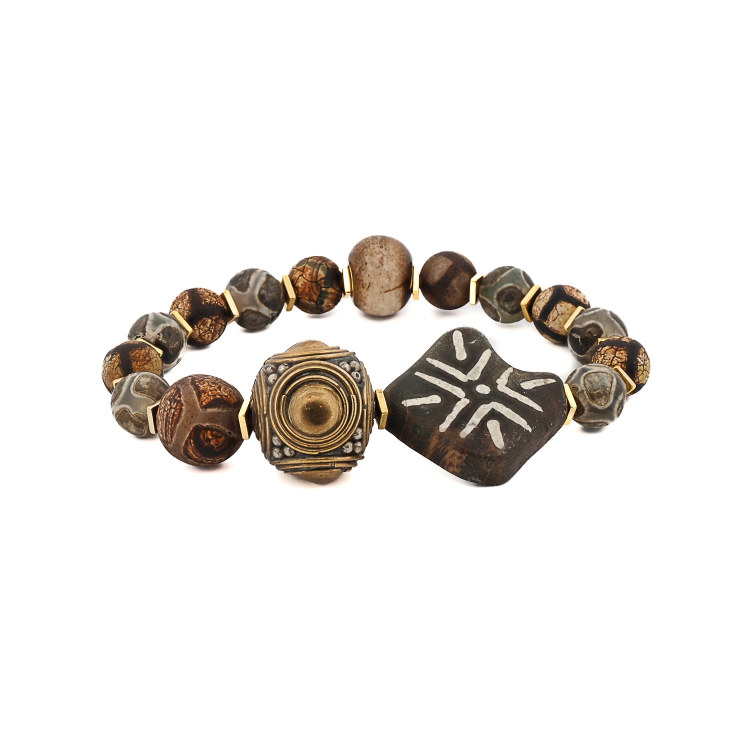 Women’s Brown / Gold / White Nepal Agate Nature Beaded Bracelet - Brown Ebru Jewelry