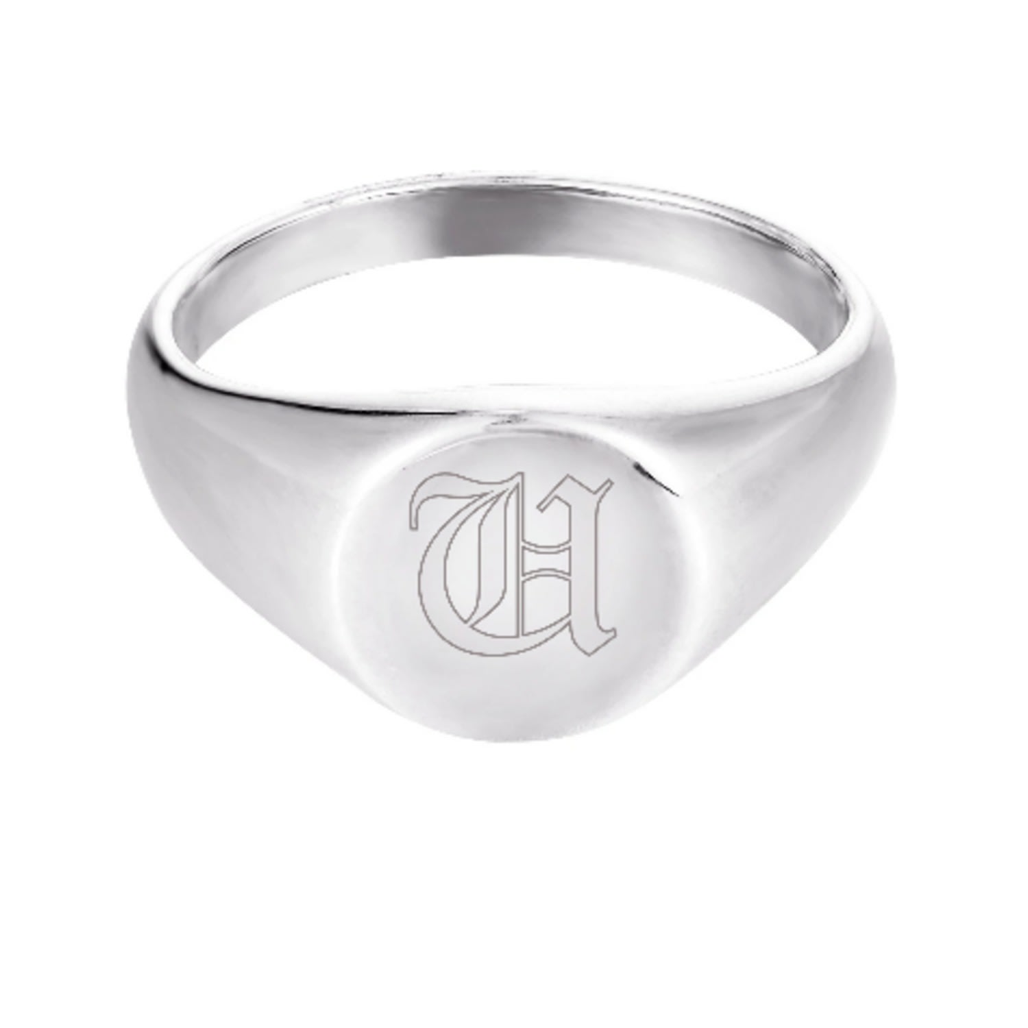 Women’s Ecoated Sterling Silver Old English Engraved Initial Rounded Signet Ring - Letter U Seol + Gold