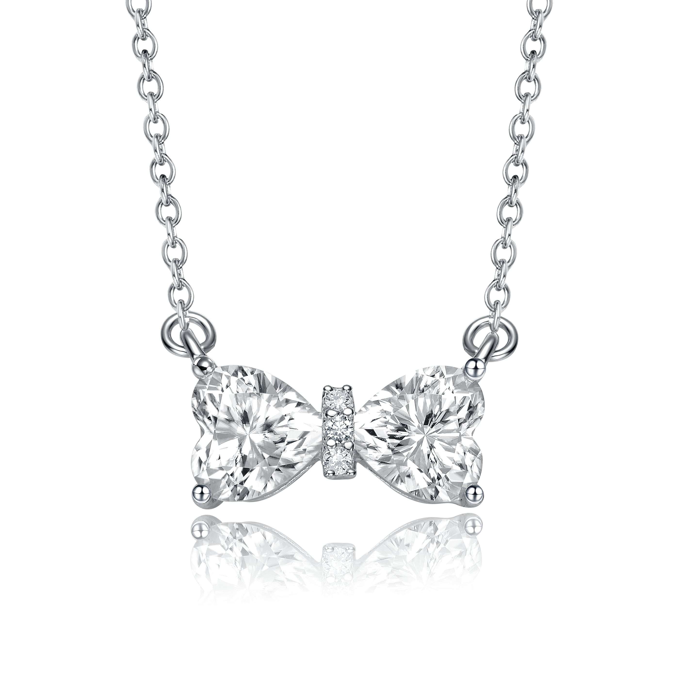 Genevive Jewelry Women's Stella Valentino Sterling Silver White Gold Plated With Lab Created Moissanite Bow-tie Heart In White