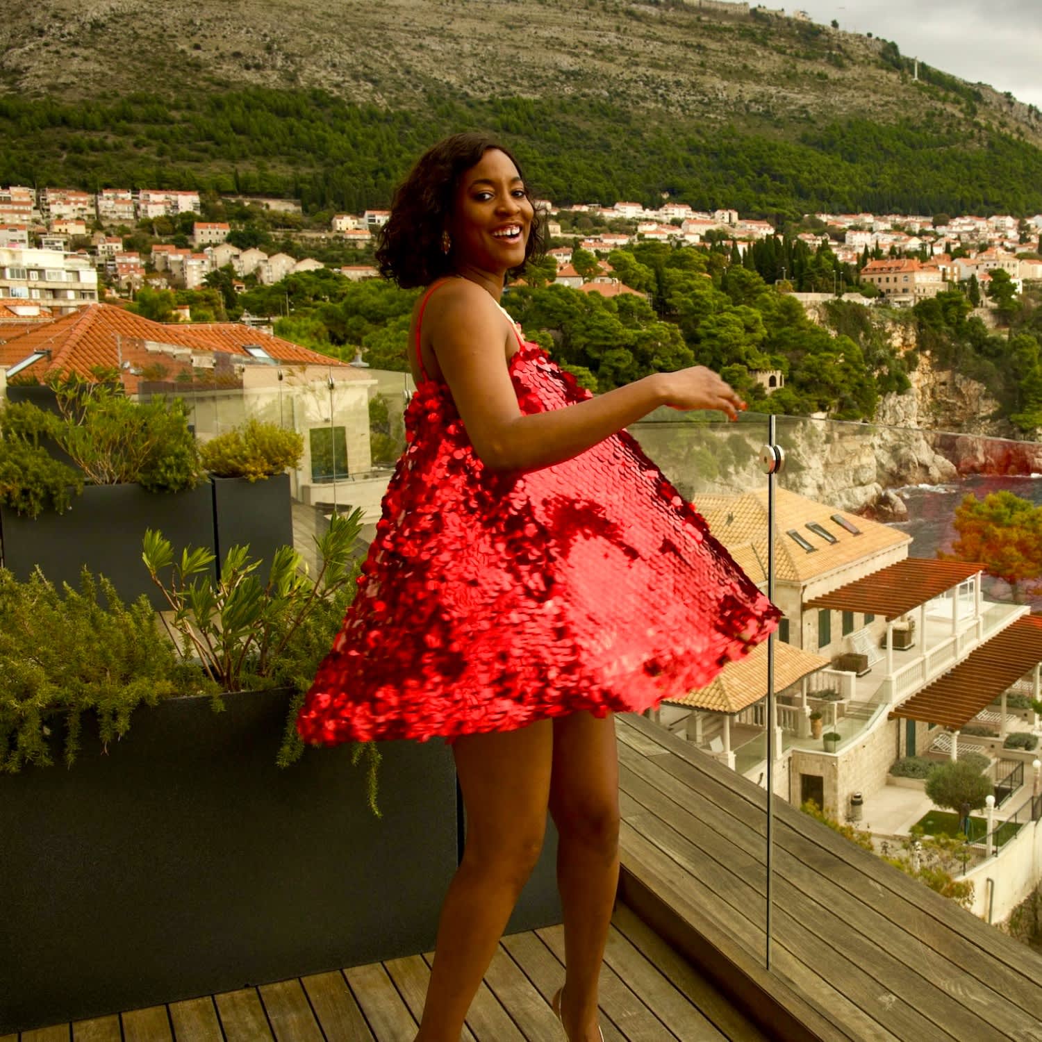 Bandeau Sequin Mini Dress Red