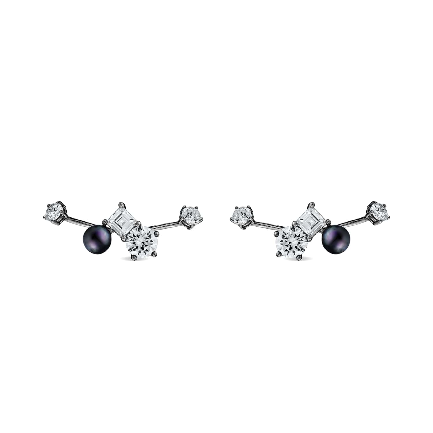 Sally Skoufis Women's White / Black Eclipse Ear Jacket With Natural Black Pearls & Man Made Cz Diamond Stimulant I In Multi