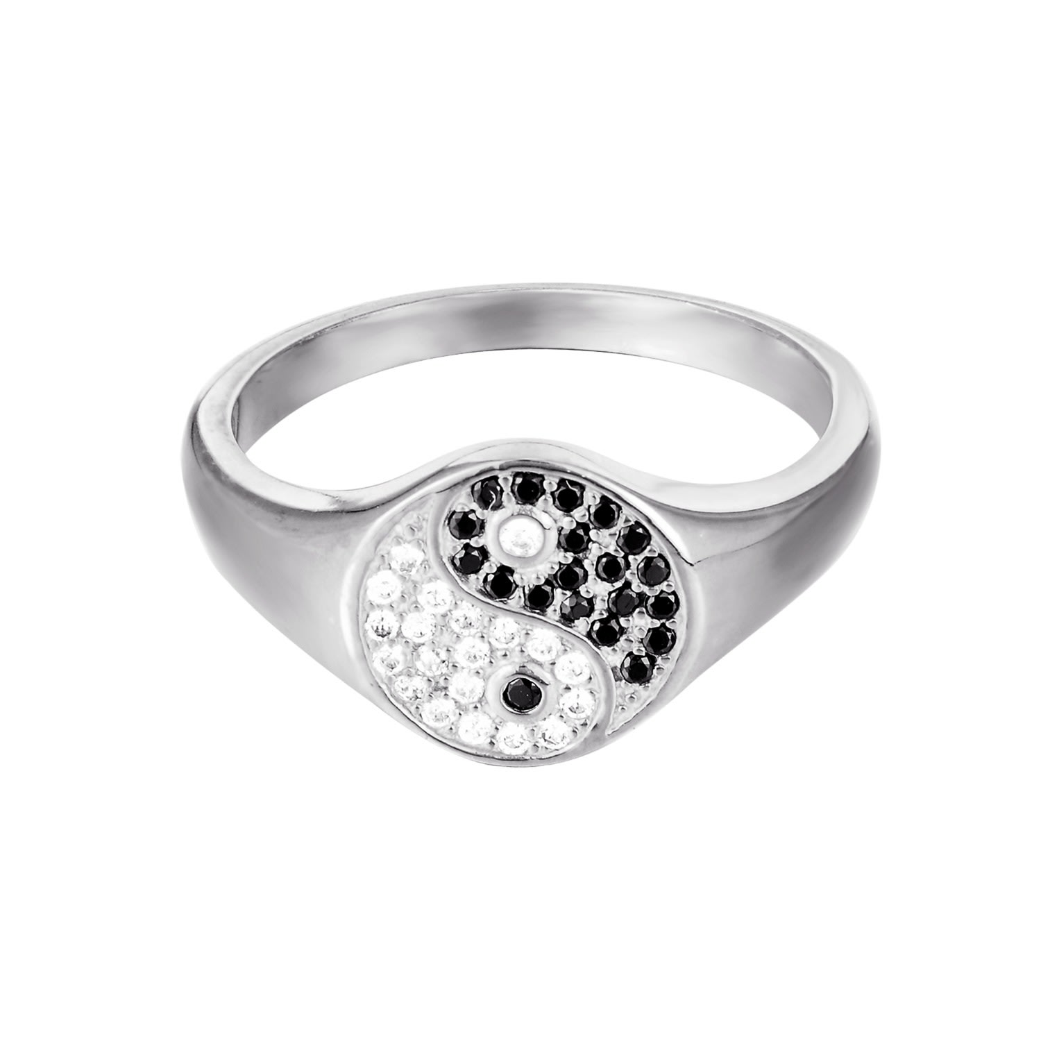 Women’s Ecoated Sterling Silver Cz Yin Yang Signet Ring Seol + Gold