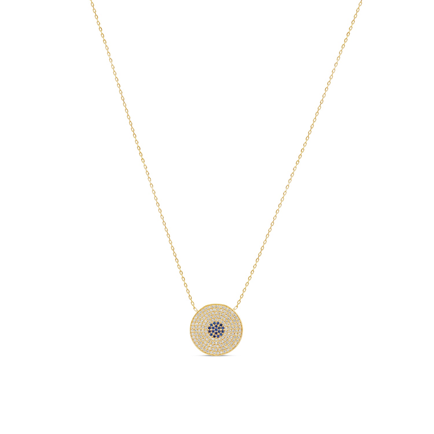 Shymi Women's Gold / Blue Round Pave Evil Eye Necklace In Gold