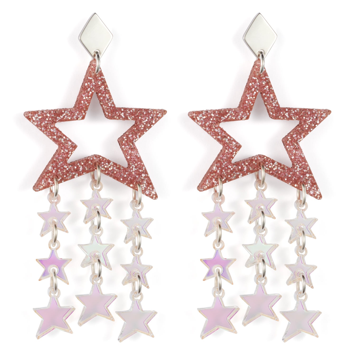 Toolally Women's Pink / Purple Star Chandelier Earrings - Pink Glitter & Iridescent In Pink/purple