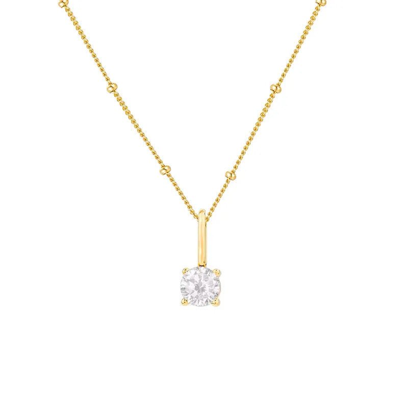 Nazzar Women's Solitaire Pendant Gold Beaded Necklace
