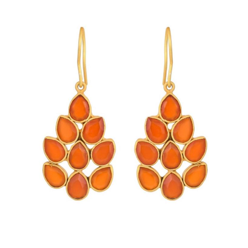 Opium Jewels Women's Gold / Yellow / Orange Peacock Tail Drops In Carnelian