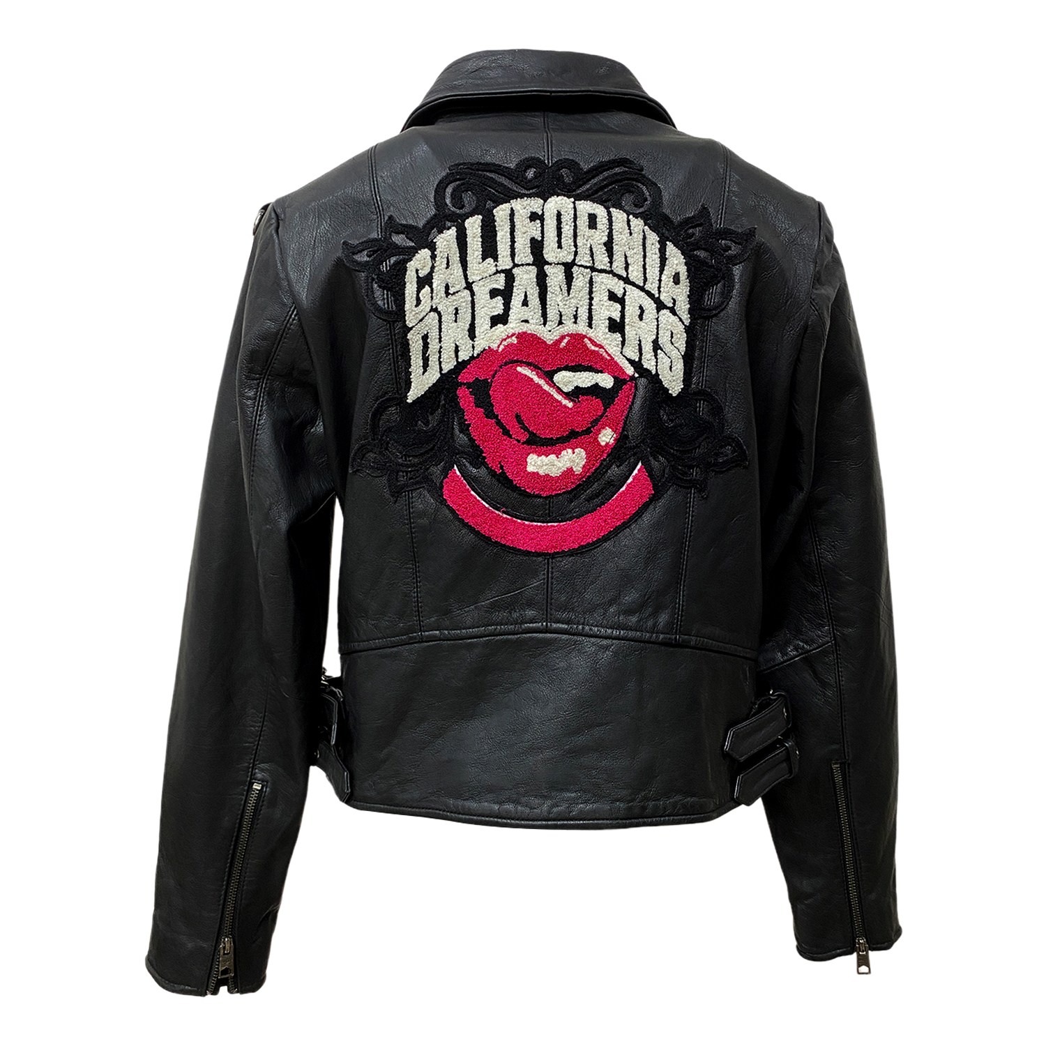 Black Dreamers Women Zipper Biker Leather Jacket With Chains | Medium | Zastastudio
