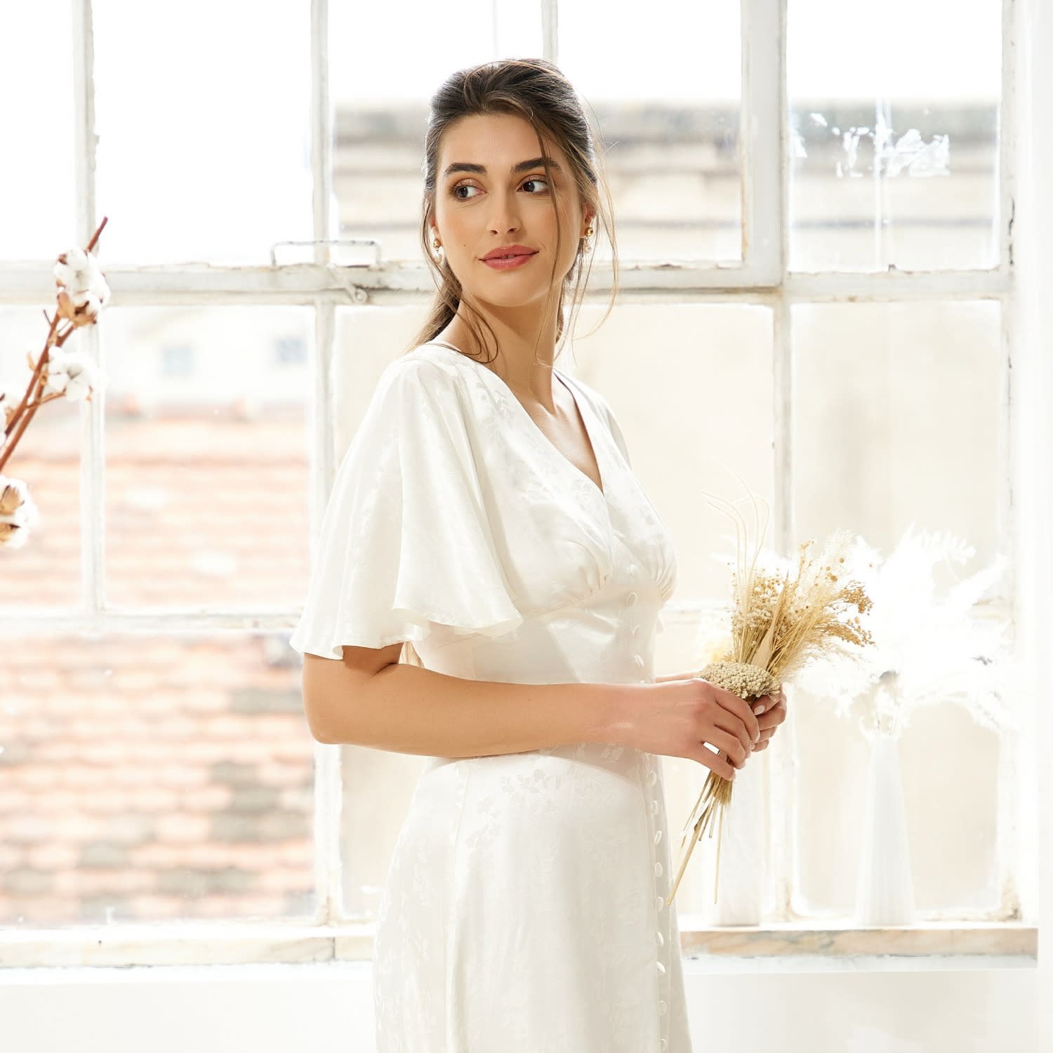 Bel Air White Flutter Sleeve Midi Dress | Noria Anis | Wolf & Badger