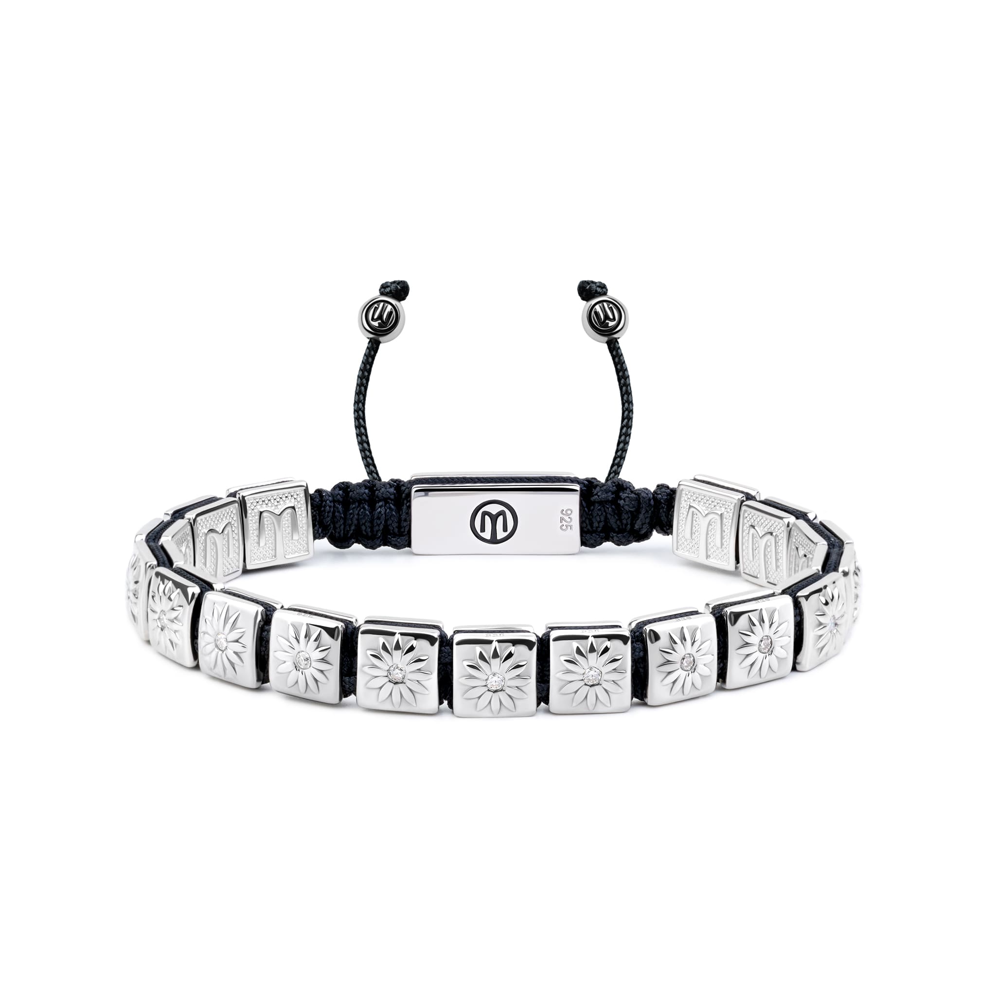 Mahigan Women's Black / Silver Silver Macrame Bracelet With White Moissanite & Black String - The Sun Worshi
