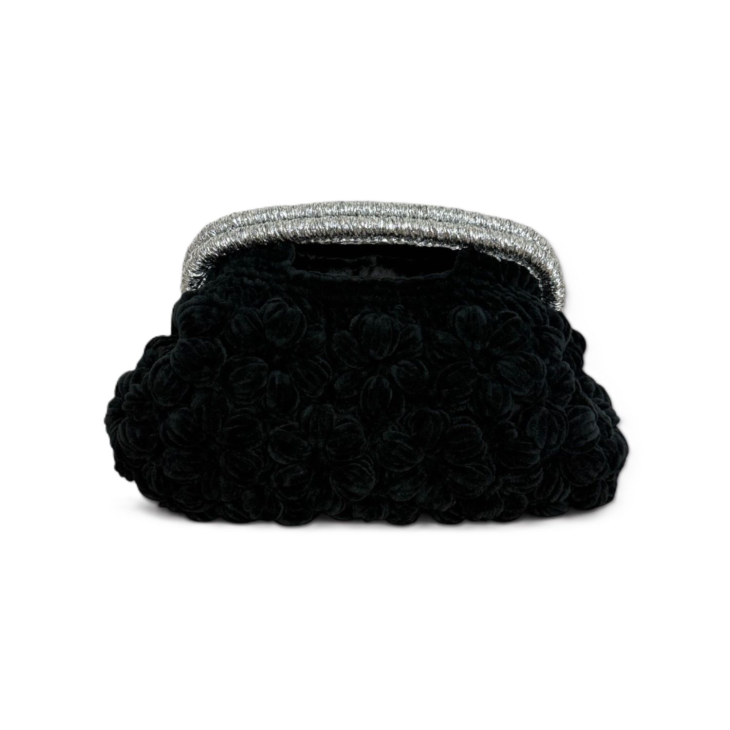 Springmoonatelier Women's Black Velvet Hand-knitted Designer Bag – Elegant, Soft, And Unique In Black