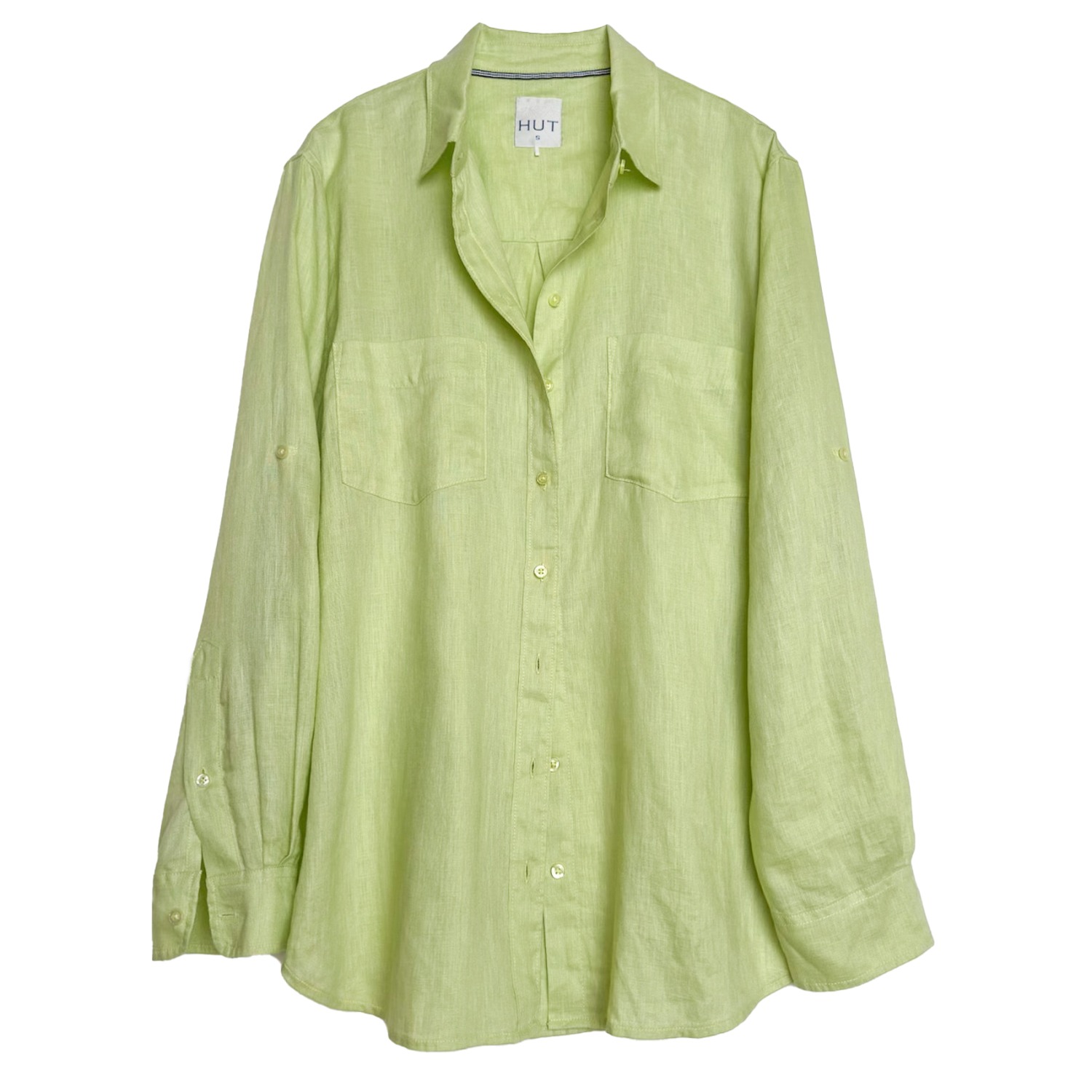 Hut Noosa Women's Green Shadow Lime Boyfriend Linen Shirt In Green