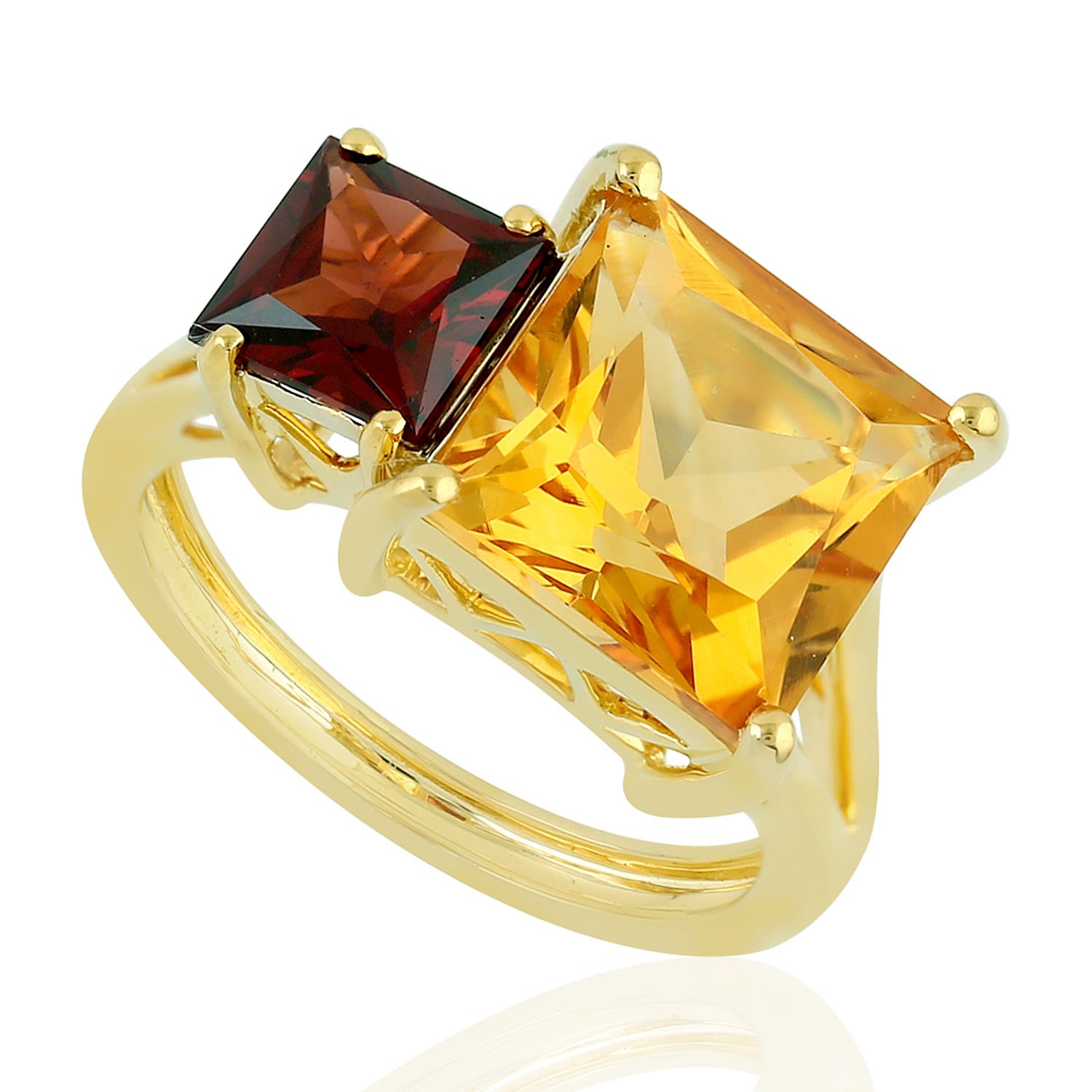 Women’s Gold / Red 14K Yellow Gold Citrine Garnet Gemstone Cocktail Ring Artisan