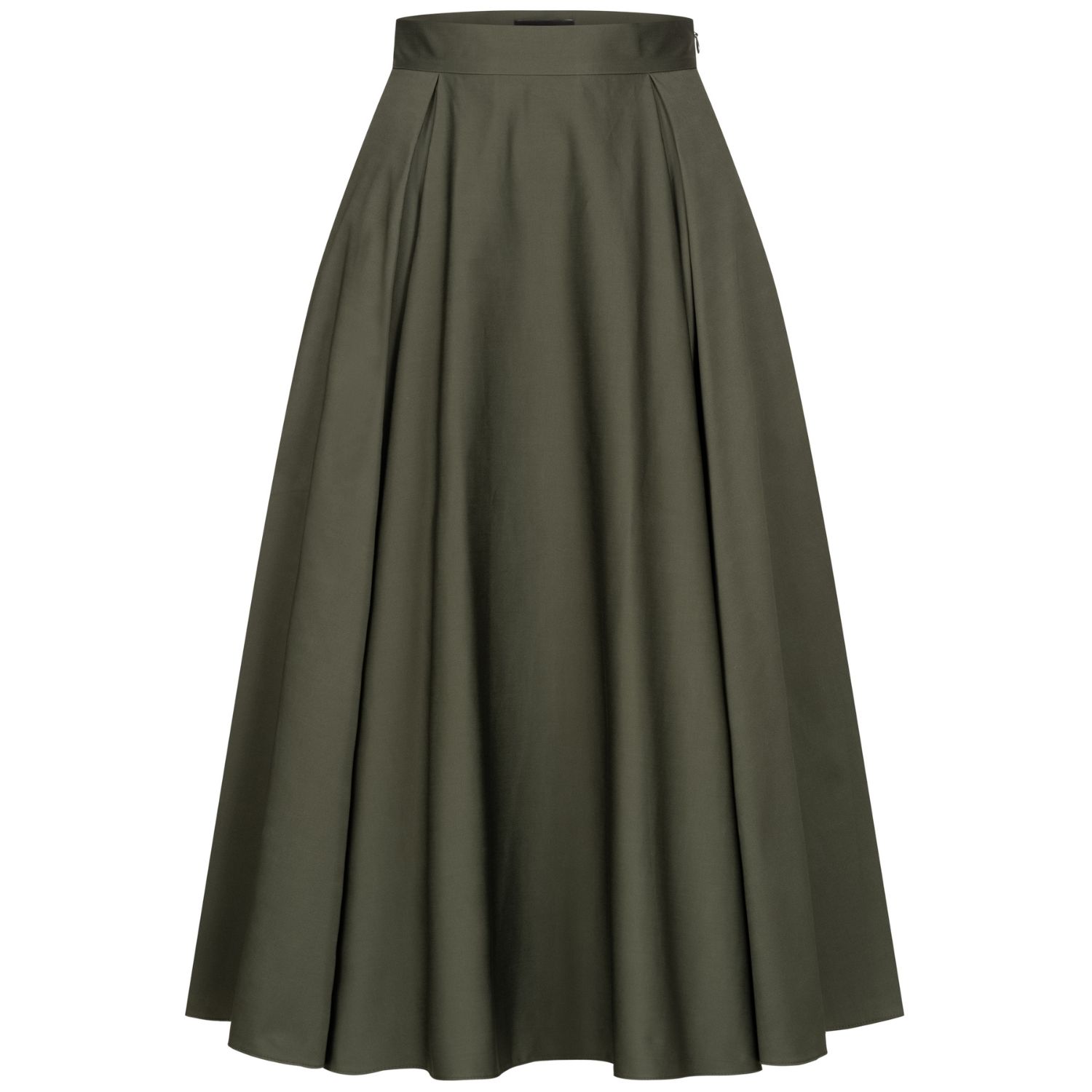 Women's Olive Green Pleated Cotton Sateen Skirt | XXL | Marianna Déri