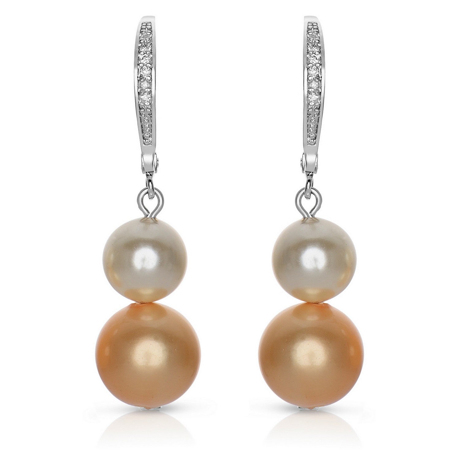 Women’s White / Silver Sterling Silver Multi Colored Pearl And Cubic Zirconia Drop Earrings Genevive Jewelry