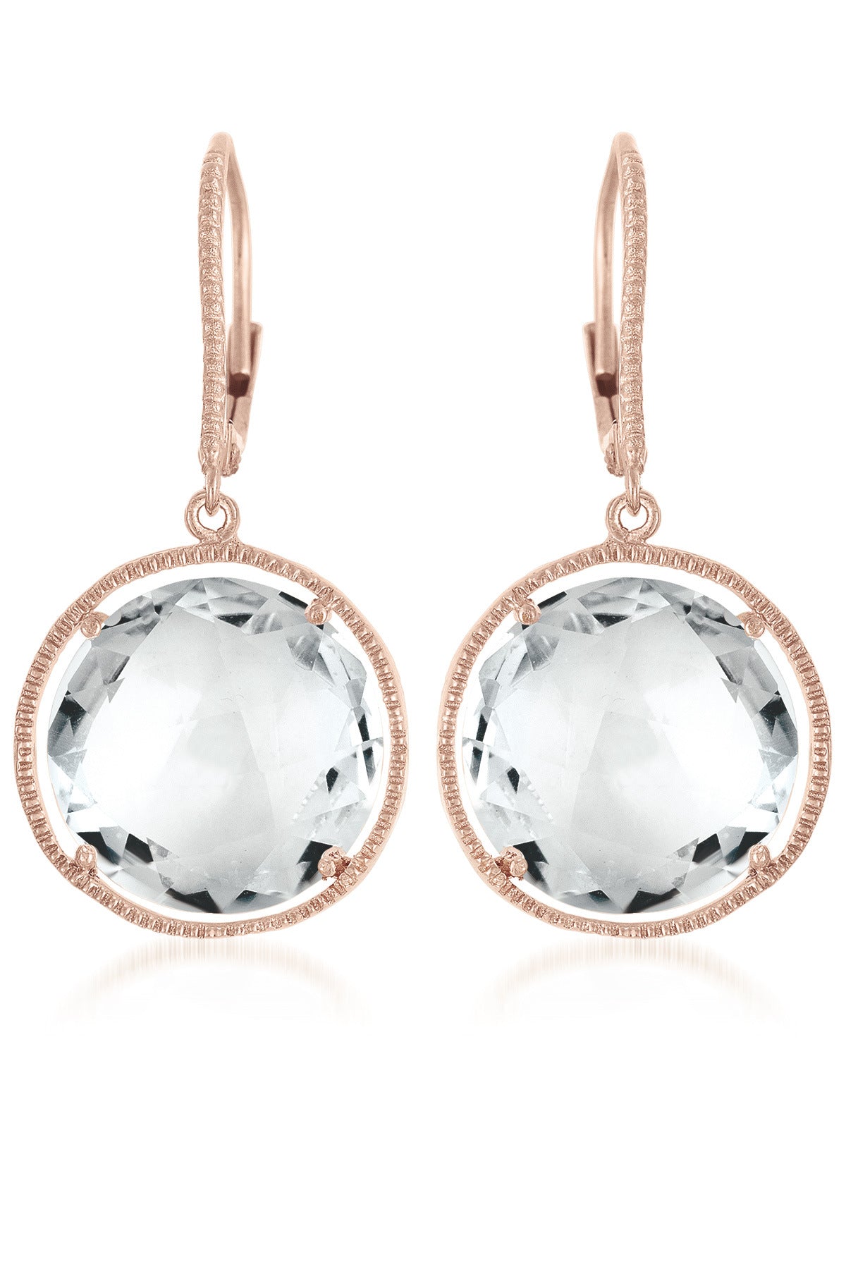 Genevive Jewelry Women's White / Rose Gold Cubic Zirconia Sterling Silver Rose Plated Round Clear Quartz Drop Earring In Multi