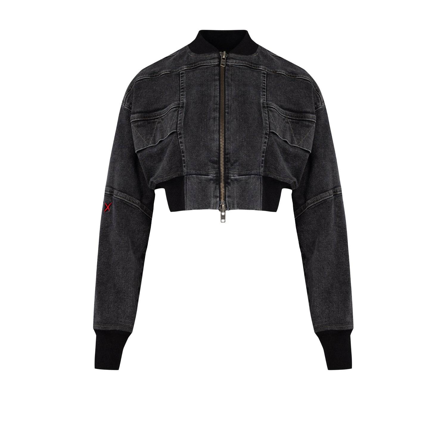 Pcfg Women's Black Your Itch Bomber Denim Jacket In Black