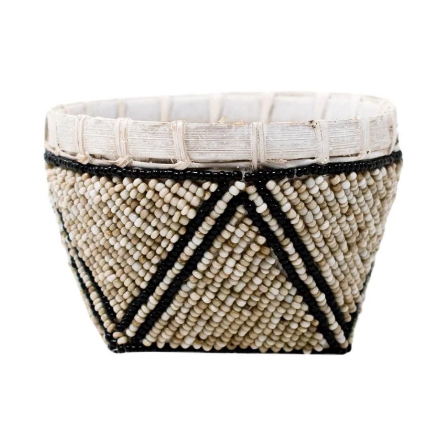 Poppy + Sage Neutrals Bamboo Trinket Basket Natural With Black Trim In Brown