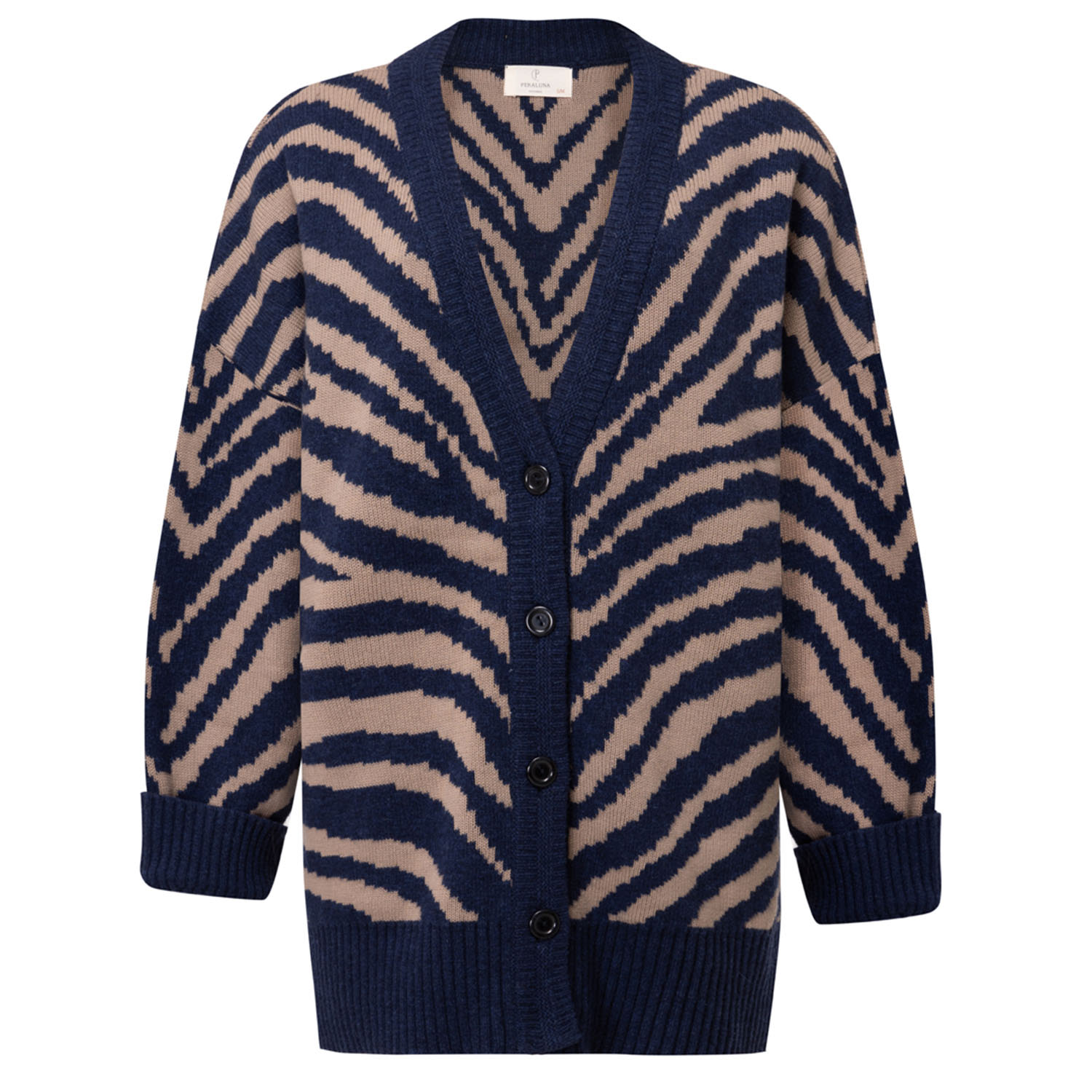Peraluna Women's Zebra Pattern V-neck Loose Cardigan In İndigo
