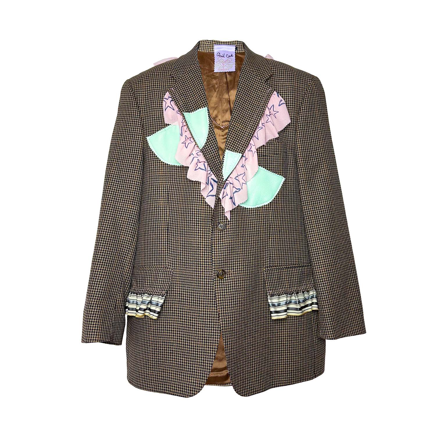 Acid Cat Women's Neutrals / Brown Oversized Collage Ruffle Tweed Blazer In Brown