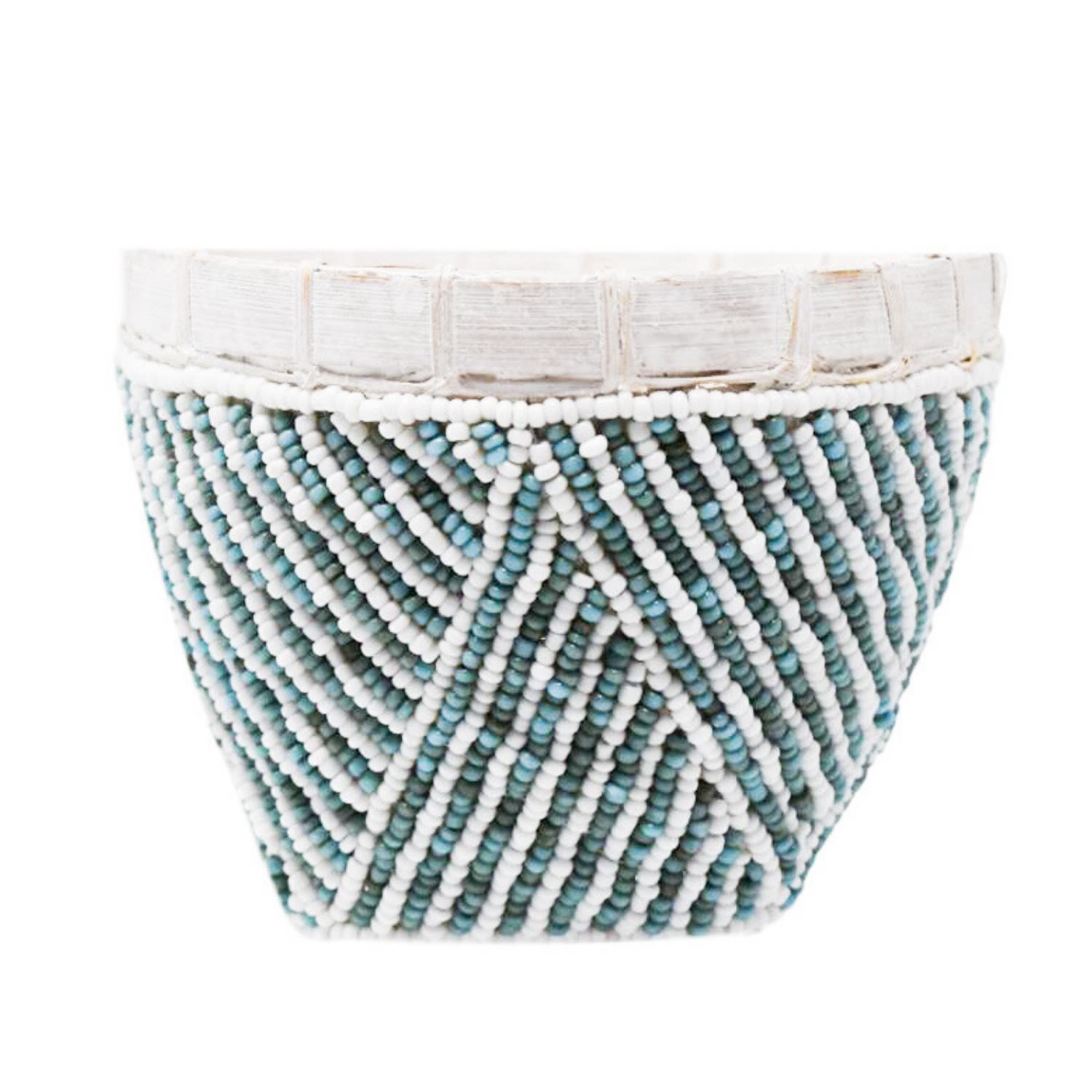 Poppy + Sage Blue Bamboo Trinket Basket - Aqua & White Stripe