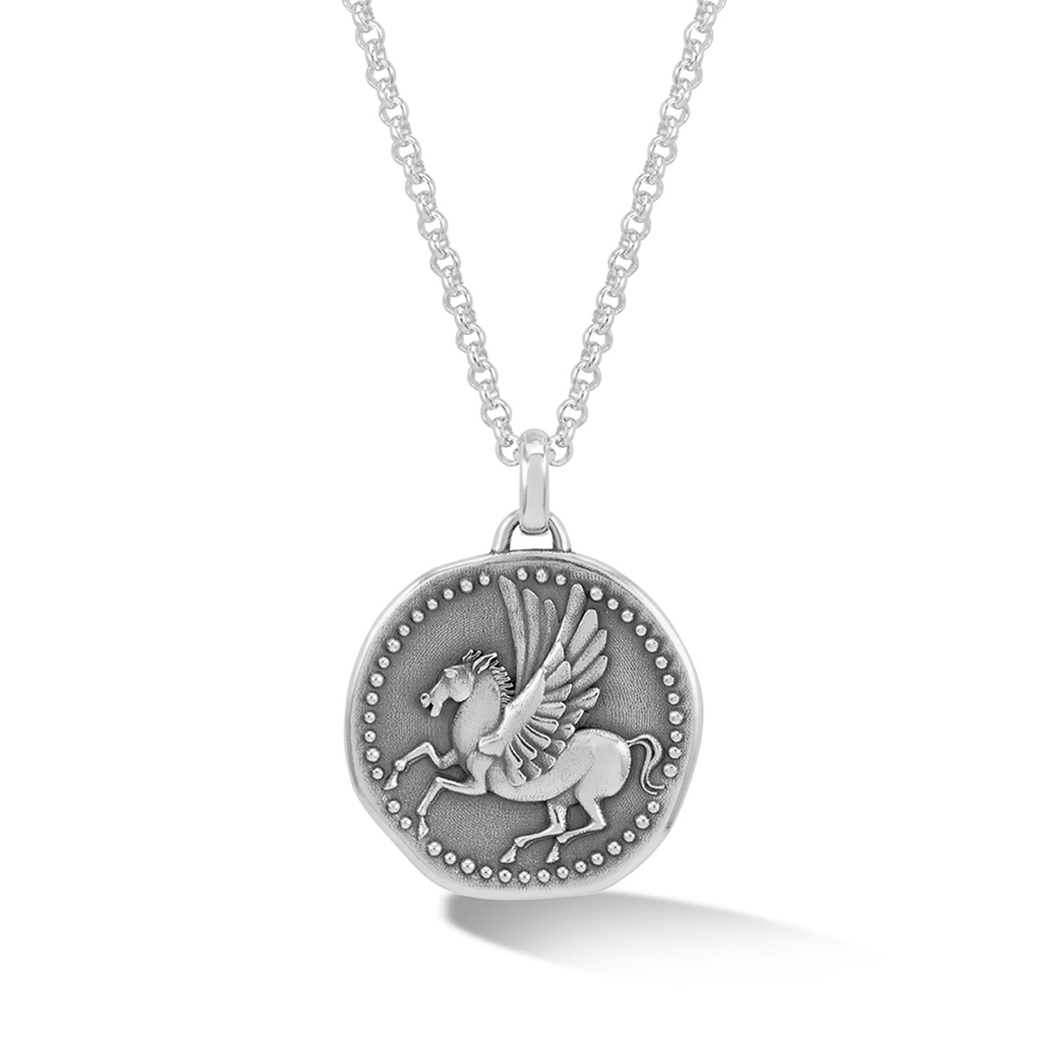 Dower & Hall Men's Overcome And Thrive Pegasus Talisman Necklace In Sterling Silver In Gray