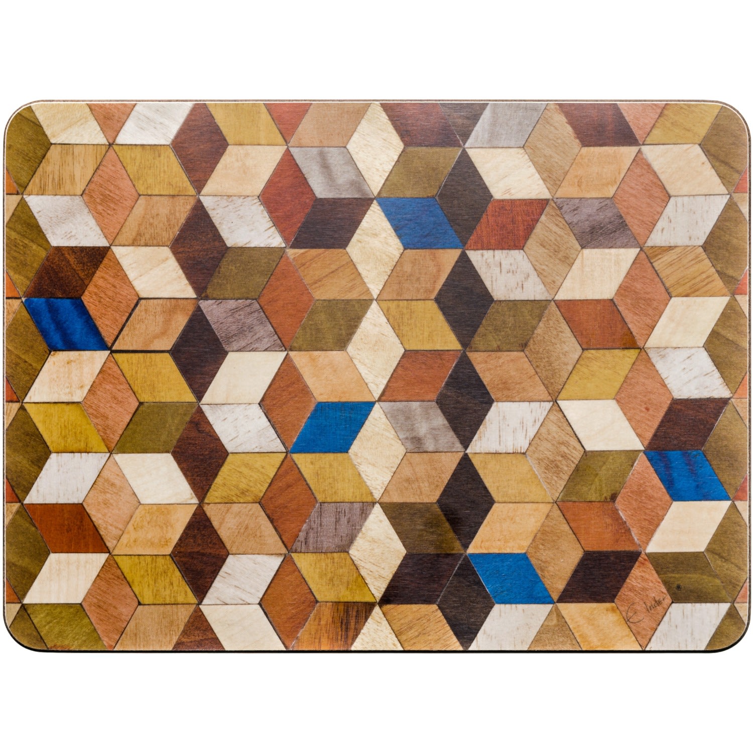 E. Inder Designs Green / Brown / Neutrals Four Placemats Set. Heat Resistant Melamine Coating. Warm Earthy Colours Fr In Multi