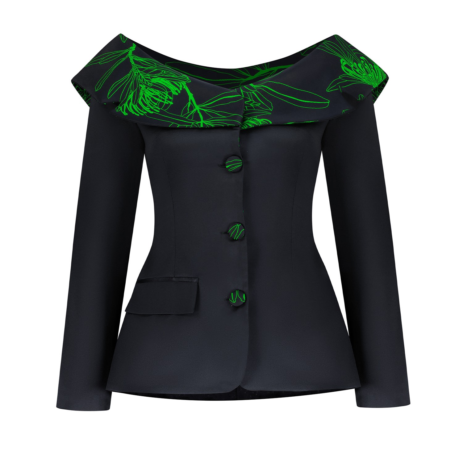Azzalia Women's Jacquard Printed Off-shoulder Mikado Suit-lime Punch In Green