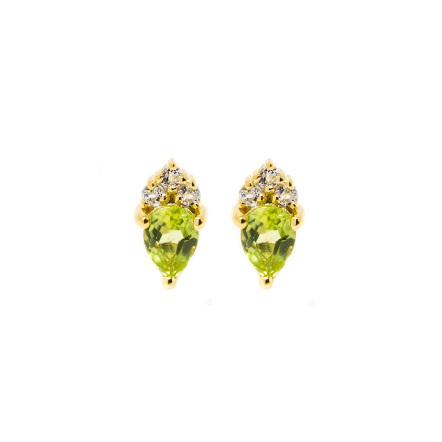 Nasi Silver Women's Green Pear Atarah Studs- Peridot & White Topaz, Gold In Gold