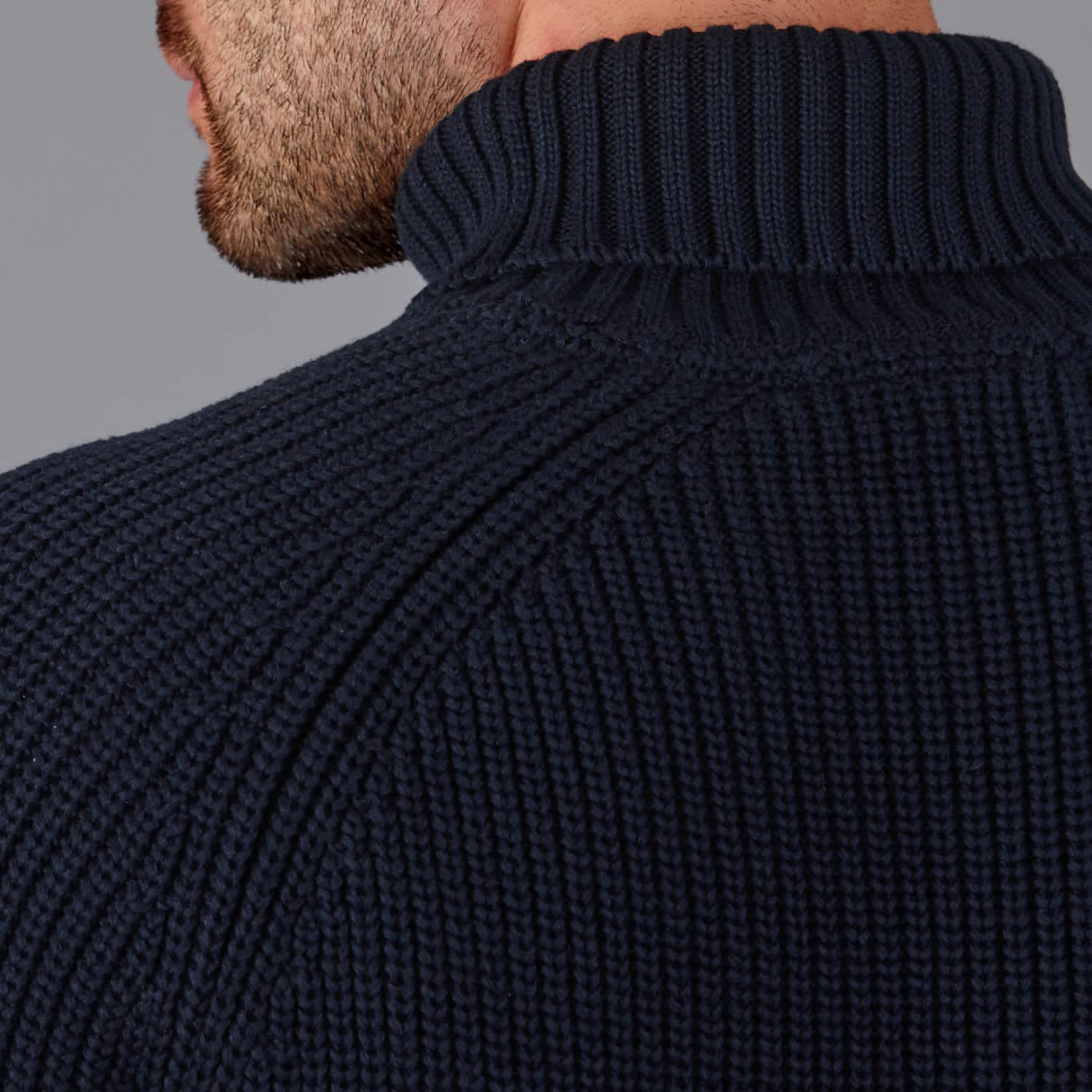 Mens Midweight Cotton Fisherman Rib Knit Roll Neck Jumper