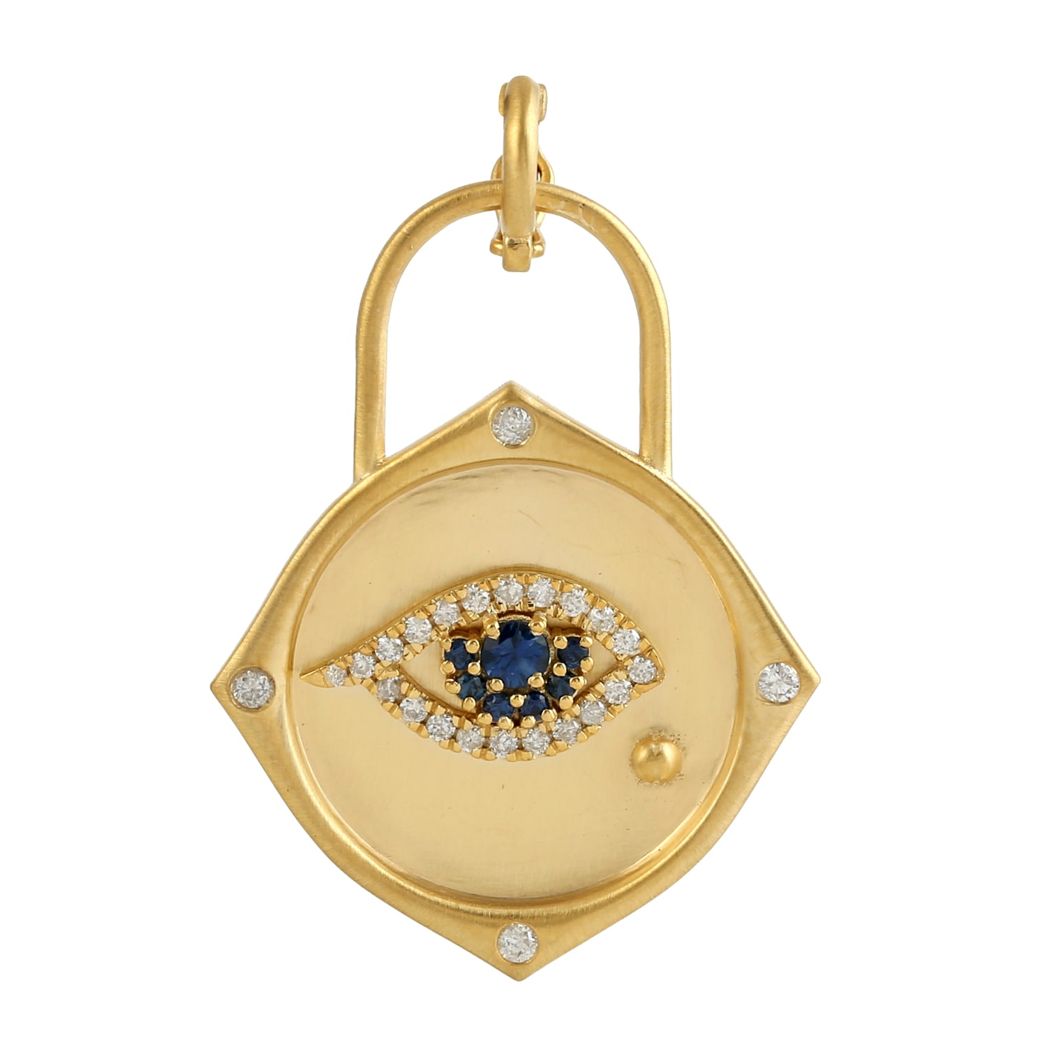 Women’s Blue / Yellow / Orange 14K Yellow Gold Natural Sapphire Diamond Evil Eye Pendant Artisan