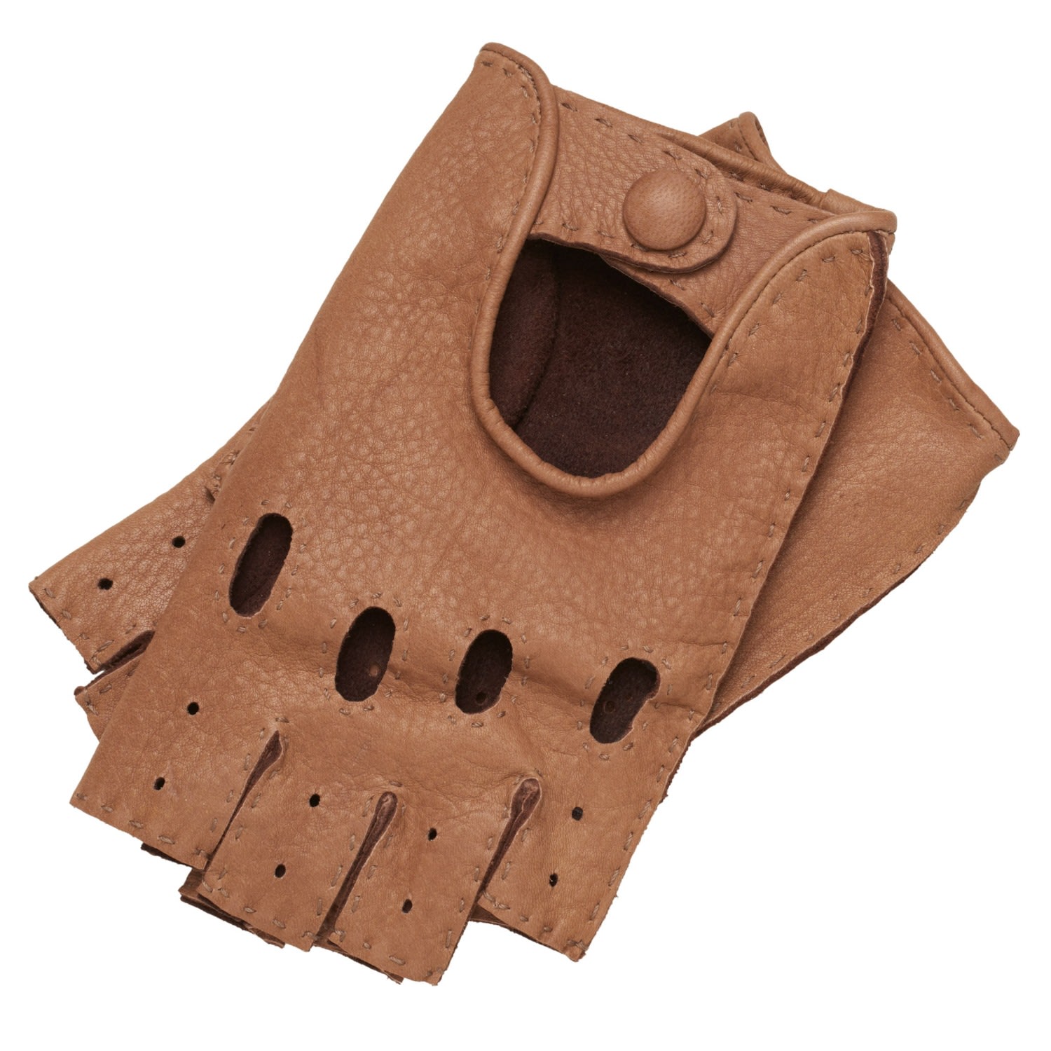 1861 Glove Manufactory Brown Rome Spring - Men's Deerskin Fingerless Driving Gloves In Coco In Brown