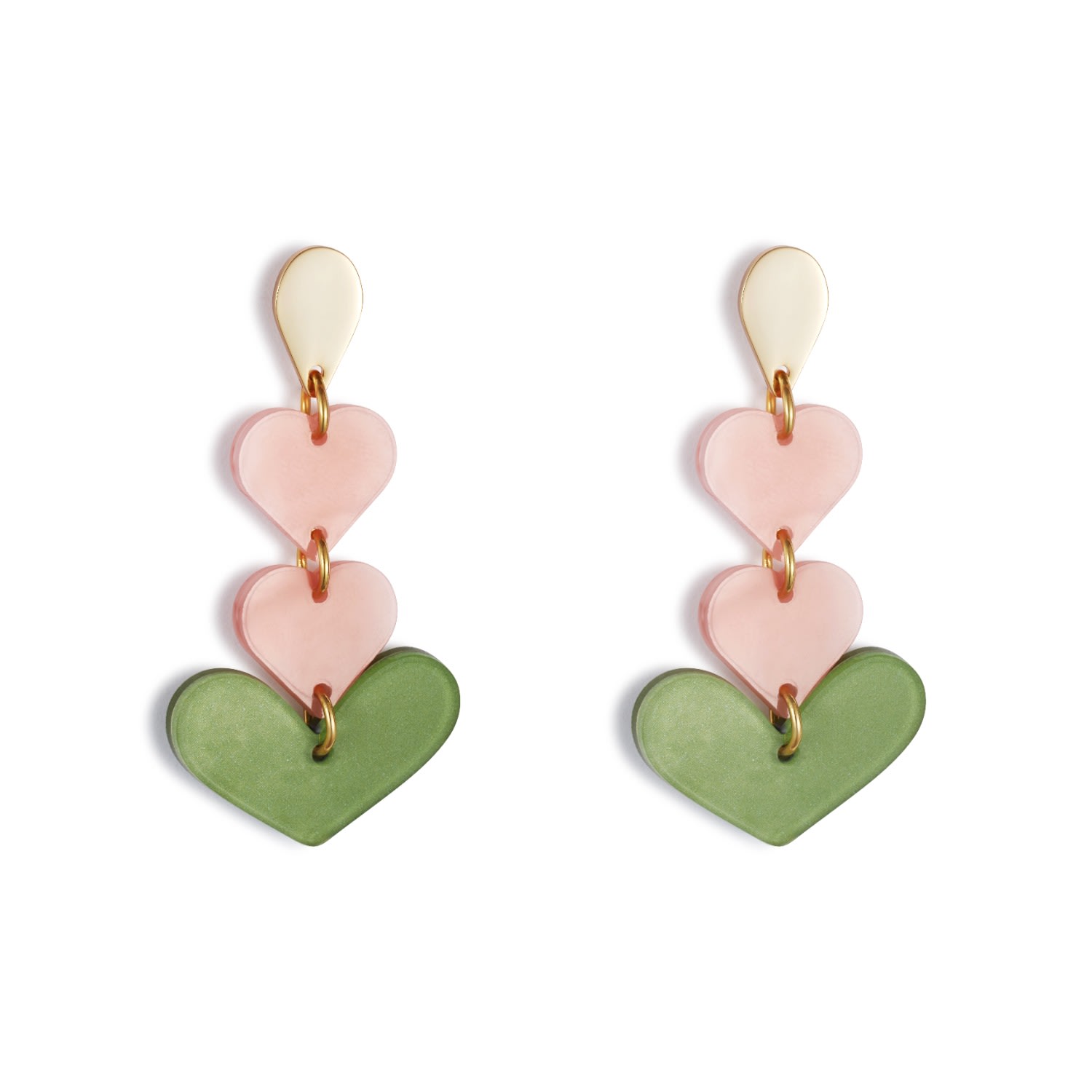 Toolally Women's Pink / Green Heart Drop Earrings - Pink And Green In Burgundy