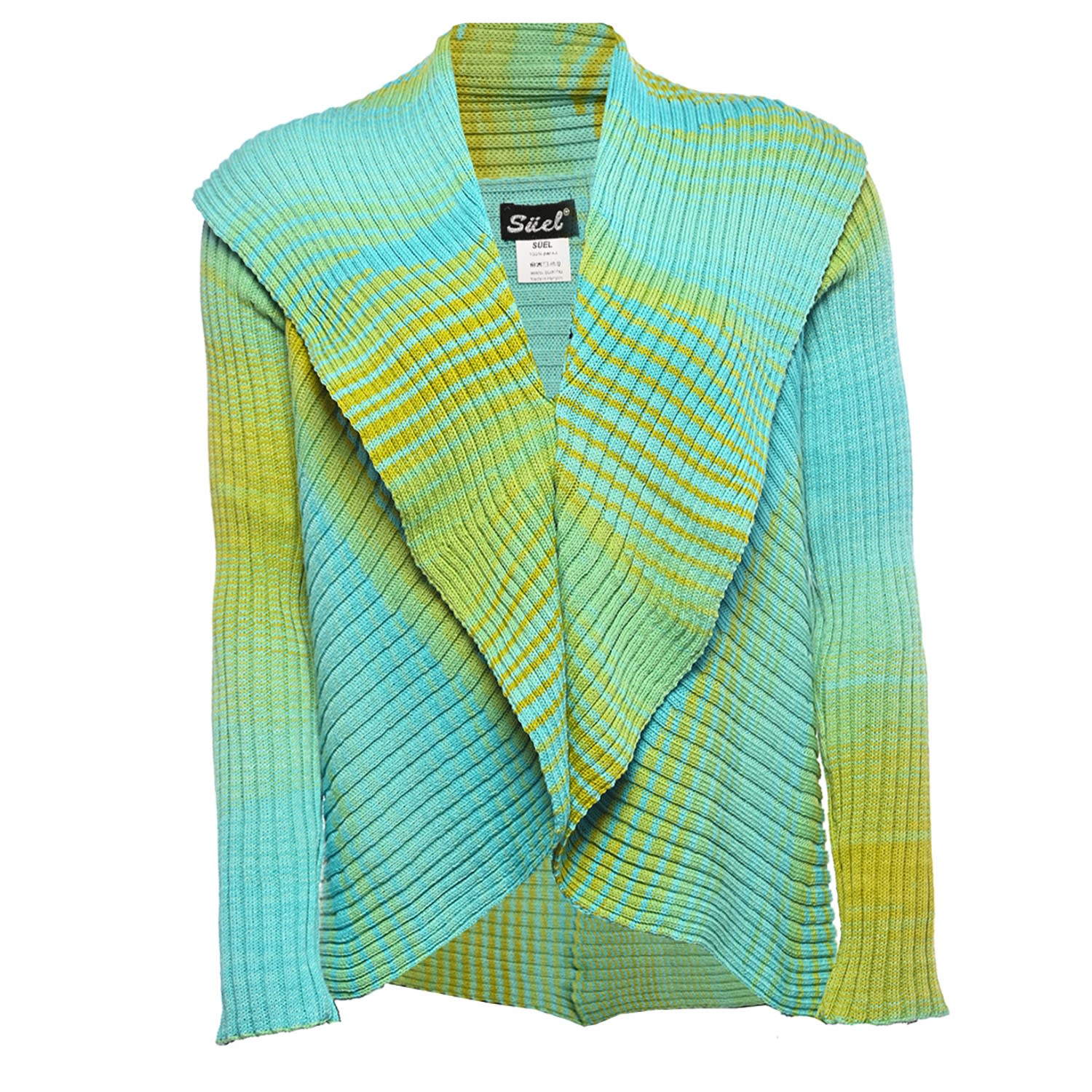 Women’s Green / Blue Ribbed Round Cardigan Kiwi-Turquoise One Size SÃ¼el Knitwear