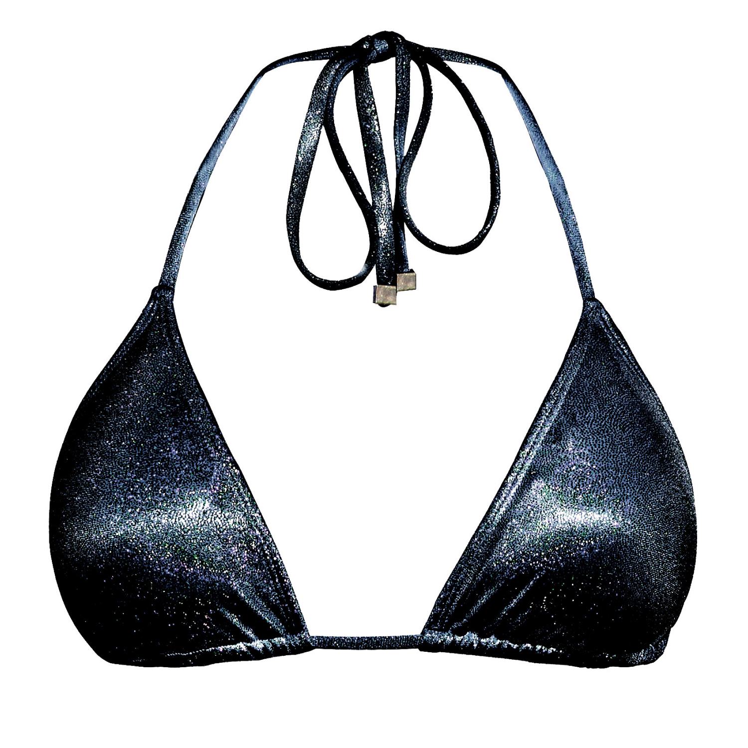 Enez Swim Women's Black / Silver Nova Triangle Bikini Top - Glitter Black In Black/silver