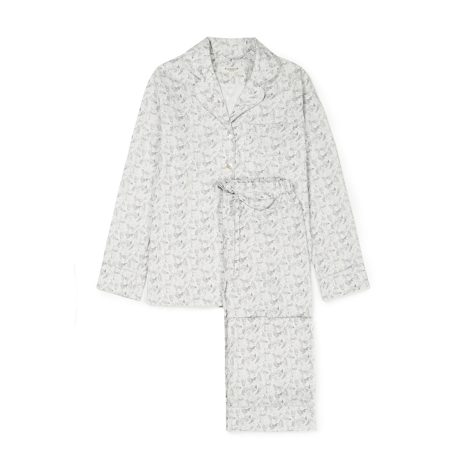 Rumour London Women's Grey Beak To Beak Liberty Print Cotton Pyjama Set In Grey