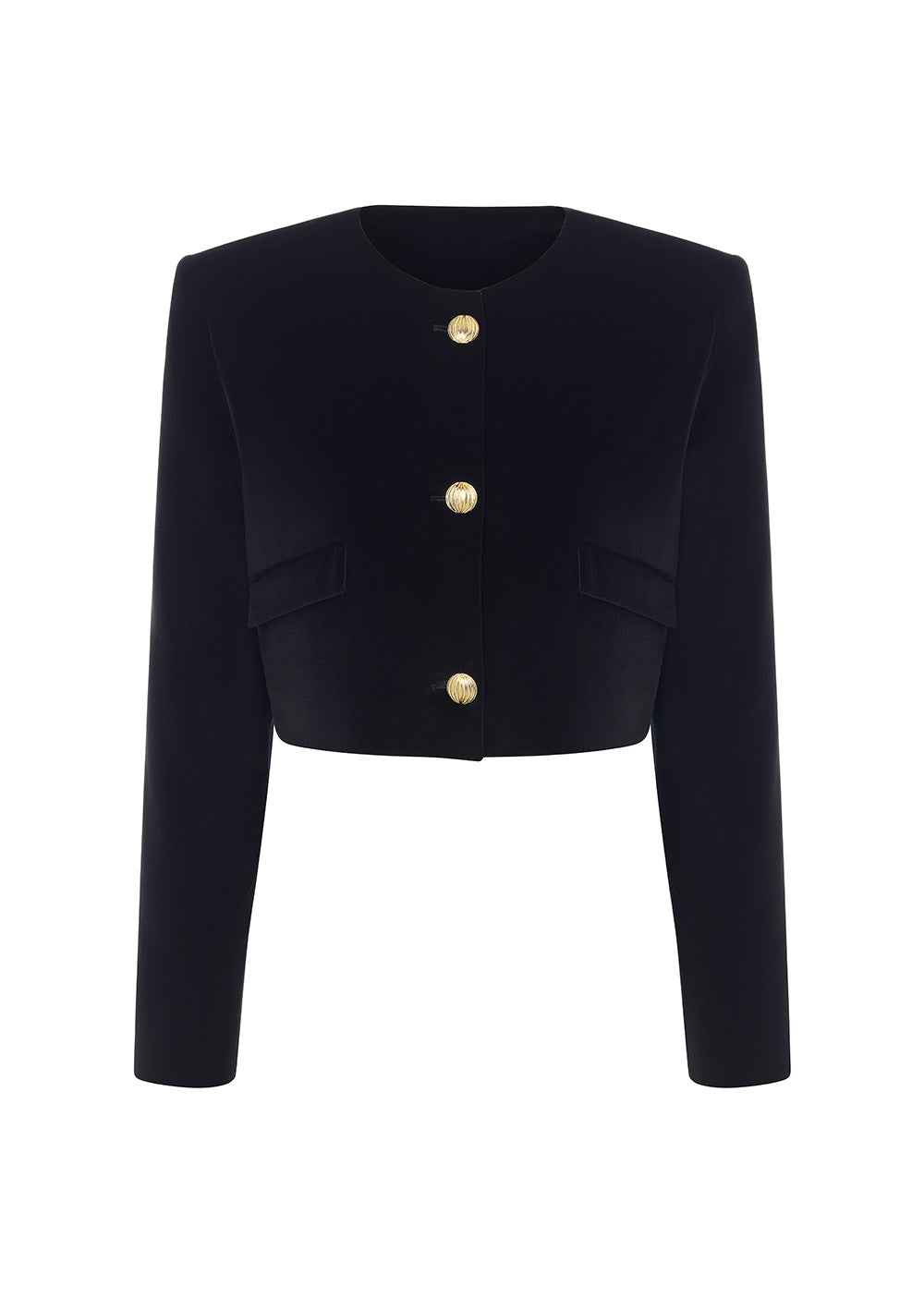 Women’s Cropped Round Neck Velvet Blazer Black M/L Yomi