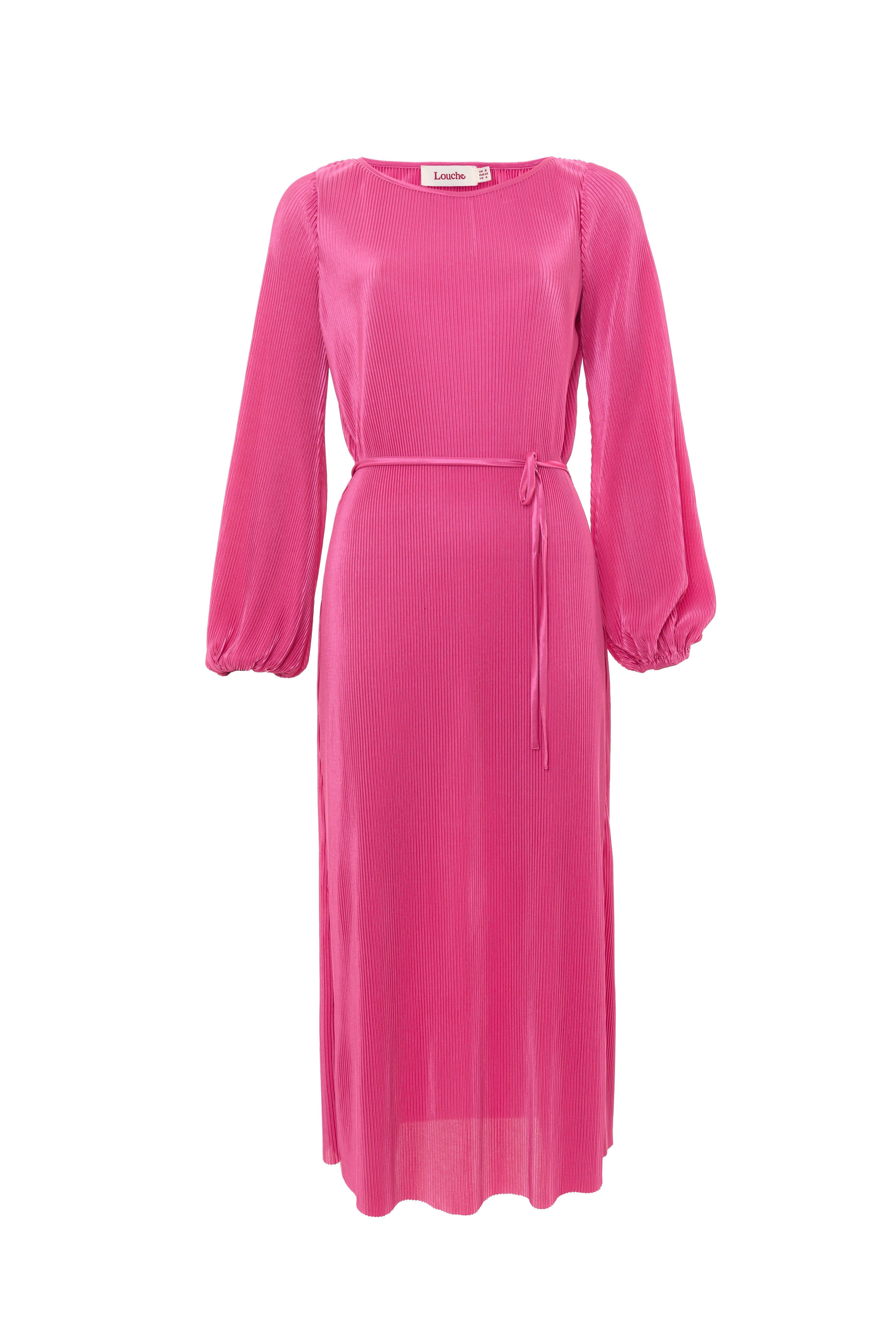 Louche Women's Pink / Purple Milene Pleat Long Sleeve Midi Dress - Pink In Pink/purple