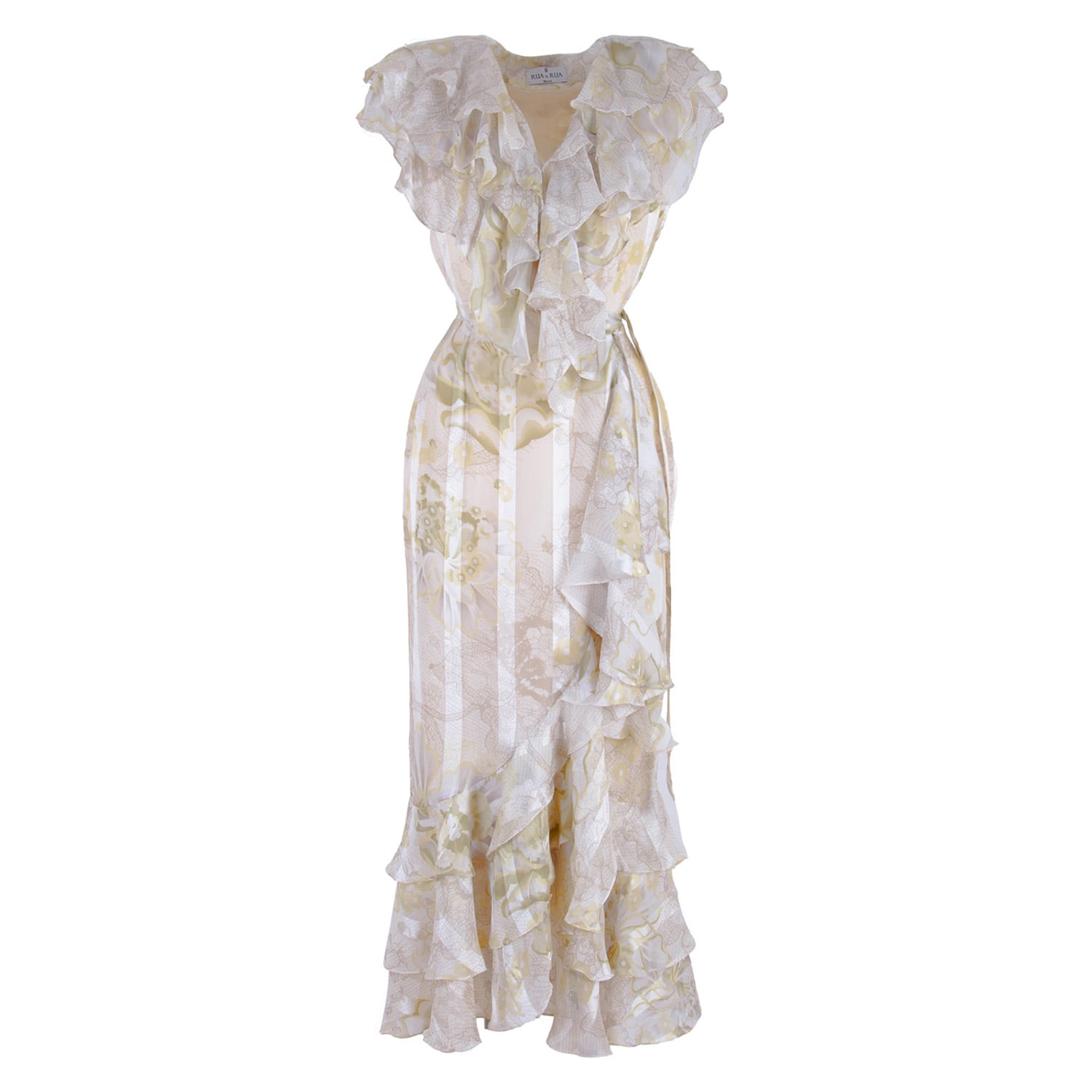 Rua & Rua Women's White / Yellow / Orange Silk Wrap Ruffled Dress White & Yellow In White/yellow/orange