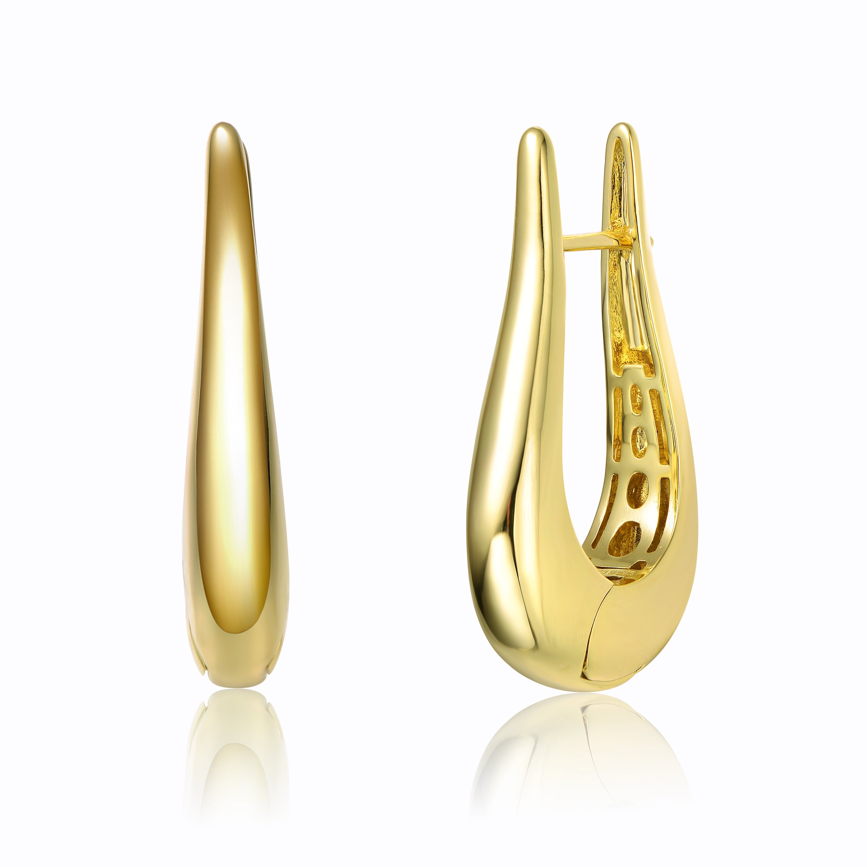 Genevive Jewelry Women's Rachel Glauber Yellow Gold Plated Oblong Oval Raindrop Hoop Earrings In Gold